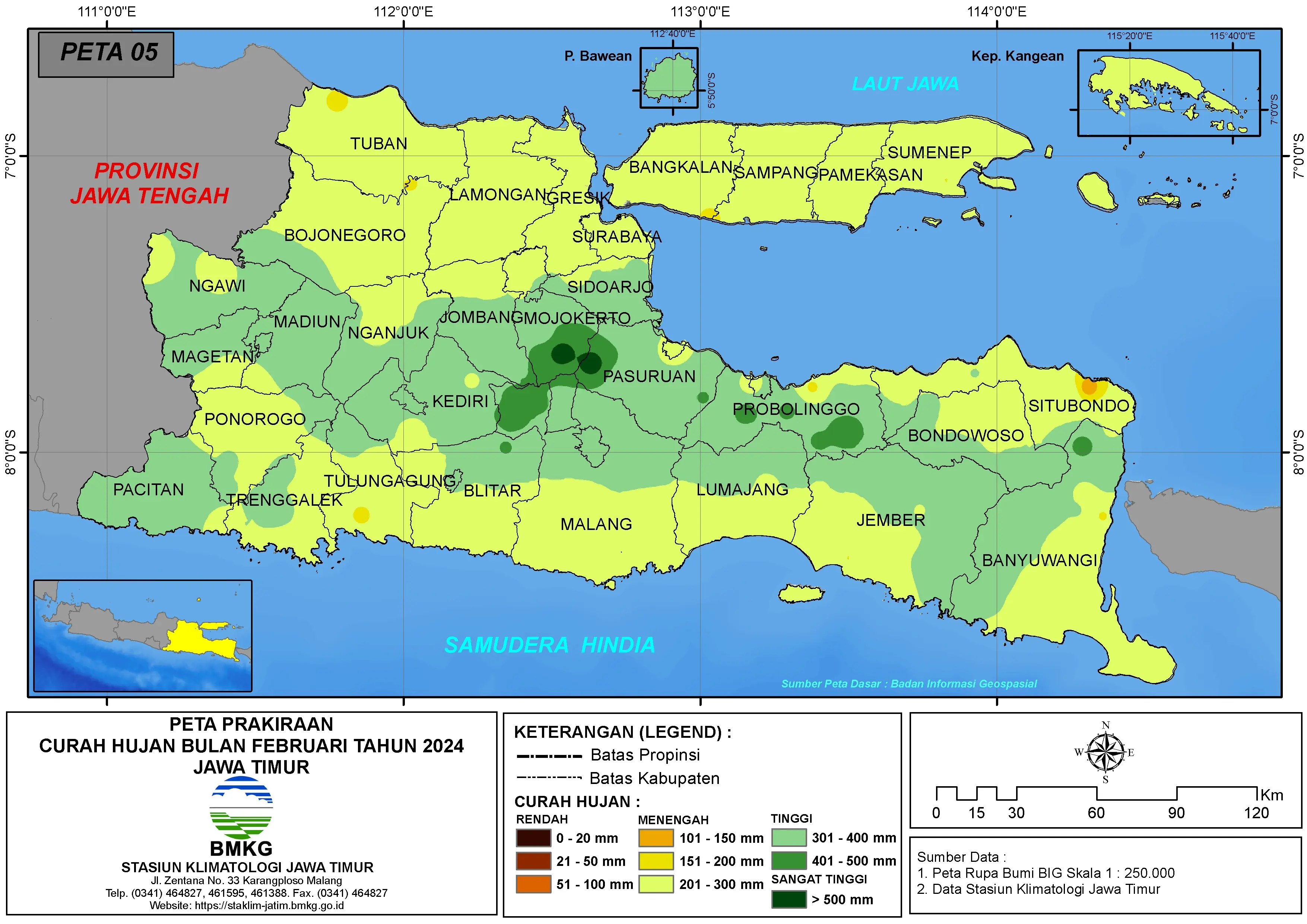 ( Prakiraan - Bulanan ) Curah Hujan Bulan FEBRUARI Tahun 2024 - Update dari Analisis Bulan Desember Tahun 2023 di Provinsi Jawa Timur