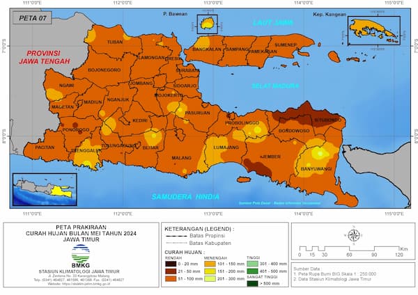 ( Prakiraan - Bulanan ) Curah Hujan Bulan MEI Tahun 2024 - Update dari Analisis Bulan Februari Tahun 2024 di Provinsi Jawa Timur