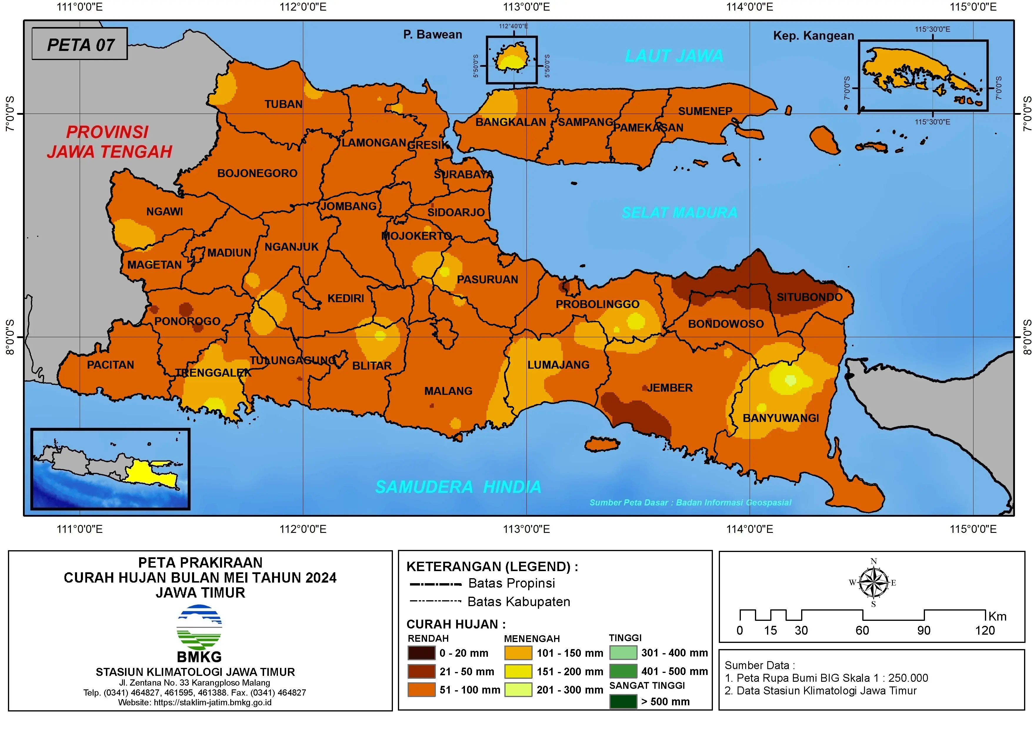 ( Prakiraan - Bulanan ) Curah Hujan Bulan MEI Tahun 2024 - Update dari Analisis Bulan Februari Tahun 2024 di Provinsi Jawa Timur