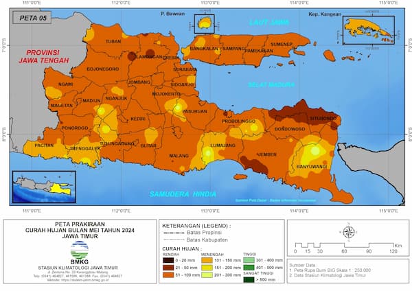 ( Prakiraan - Bulanan ) Curah Hujan Bulan MEI Tahun 2024 - Update dari Analisis Bulan Maret Tahun 2024 di Provinsi Jawa Timur