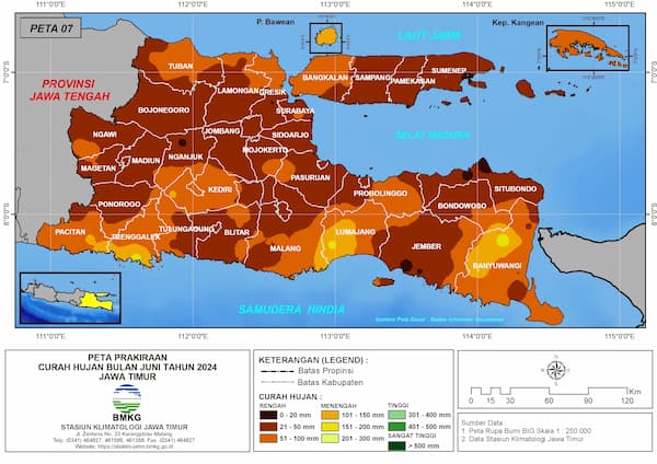 ( Prakiraan - Bulanan ) Curah Hujan Bulan JUNI Tahun 2024 - Update dari Analisis Bulan Maret Tahun 2024 di Provinsi Jawa Timur