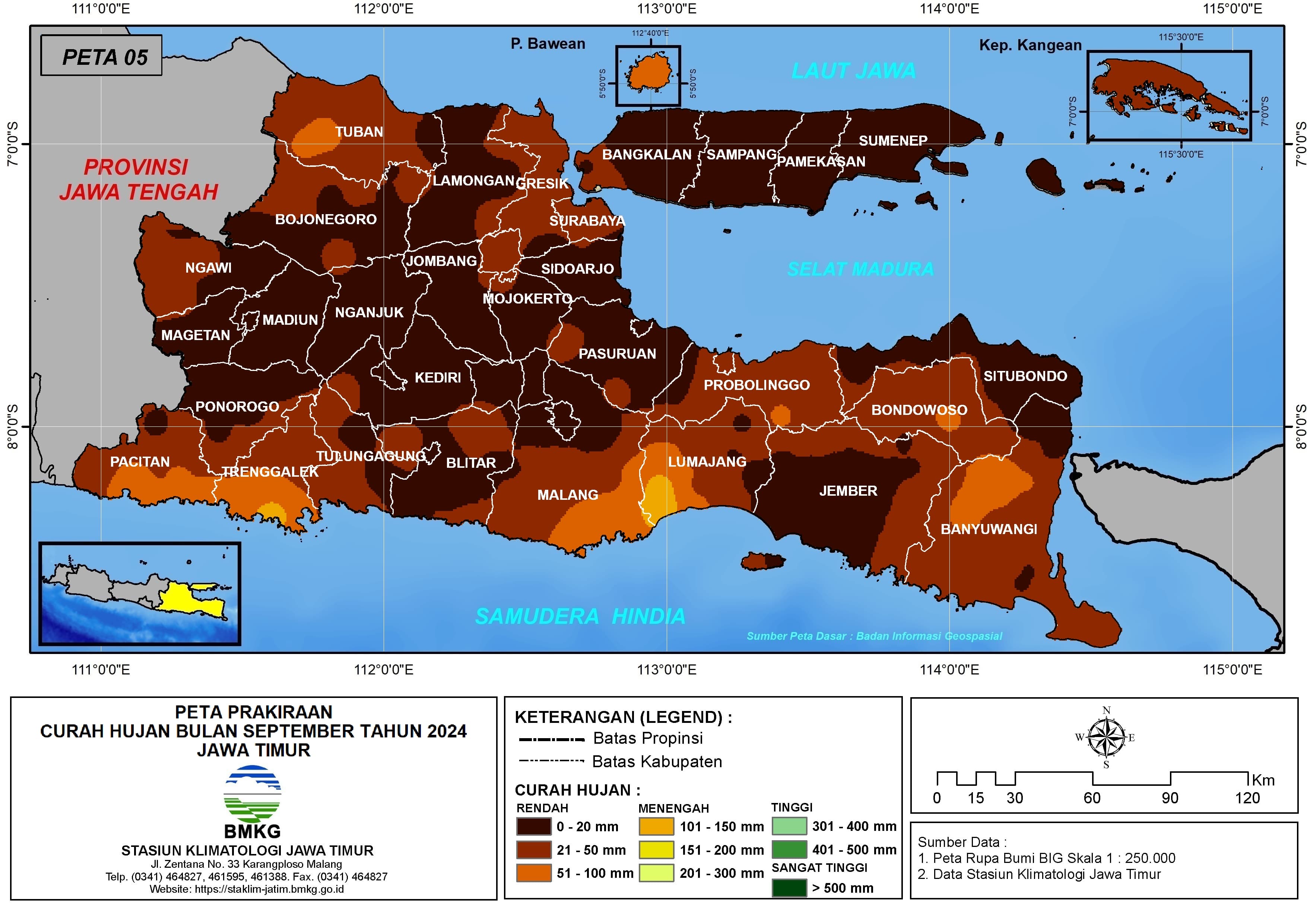 ( Prakiraan - Bulanan ) Curah Hujan Bulan SEPTEMBER Tahun 2024 - Update dari Analisis Bulan Juli Tahun 2024 di Provinsi Jawa Timur