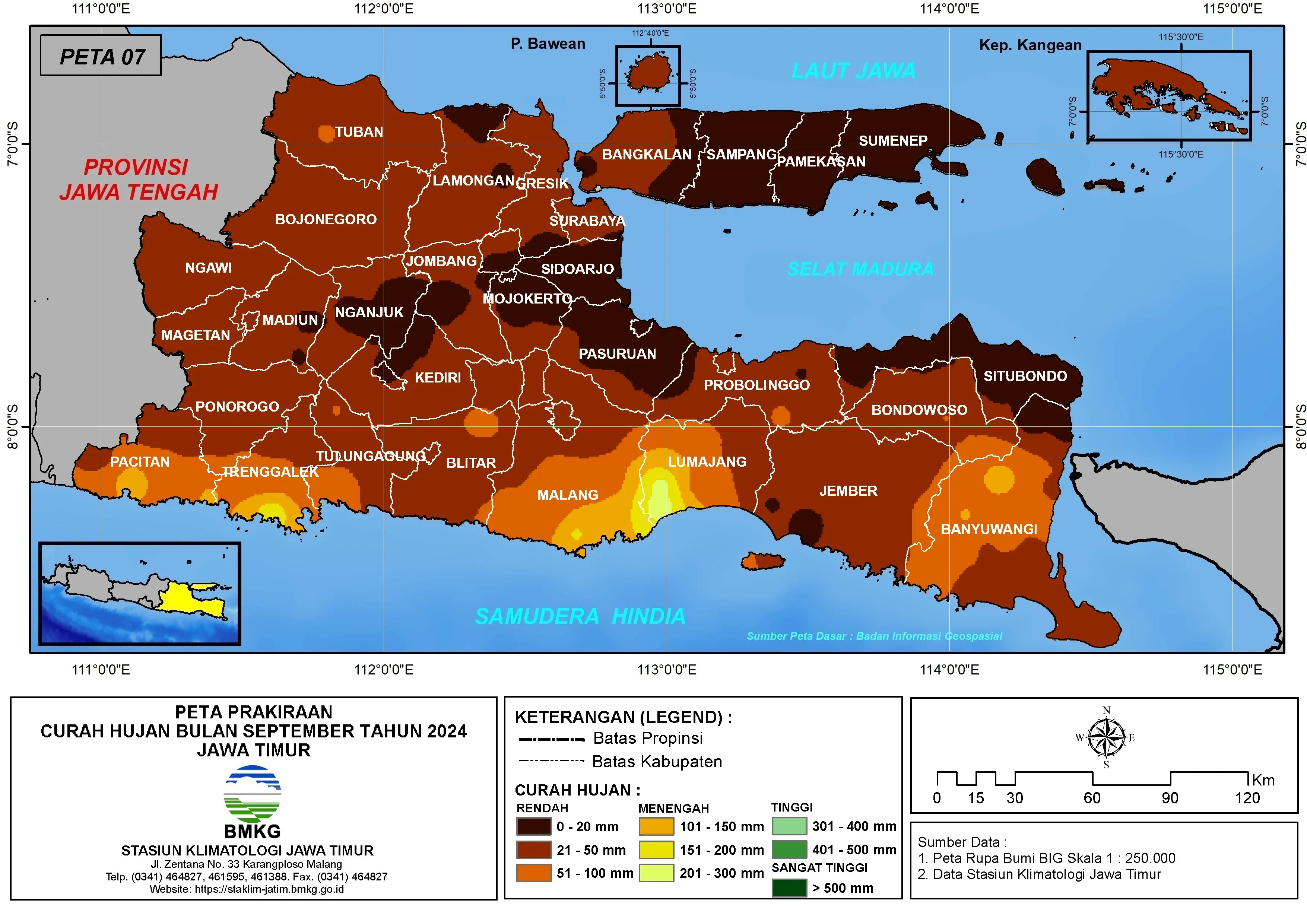 ( Prakiraan - Bulanan ) Curah Hujan Bulan SEPTEMBER Tahun 2024 - Update dari Analisis Bulan Juni Tahun 2024 di Provinsi Jawa Timur