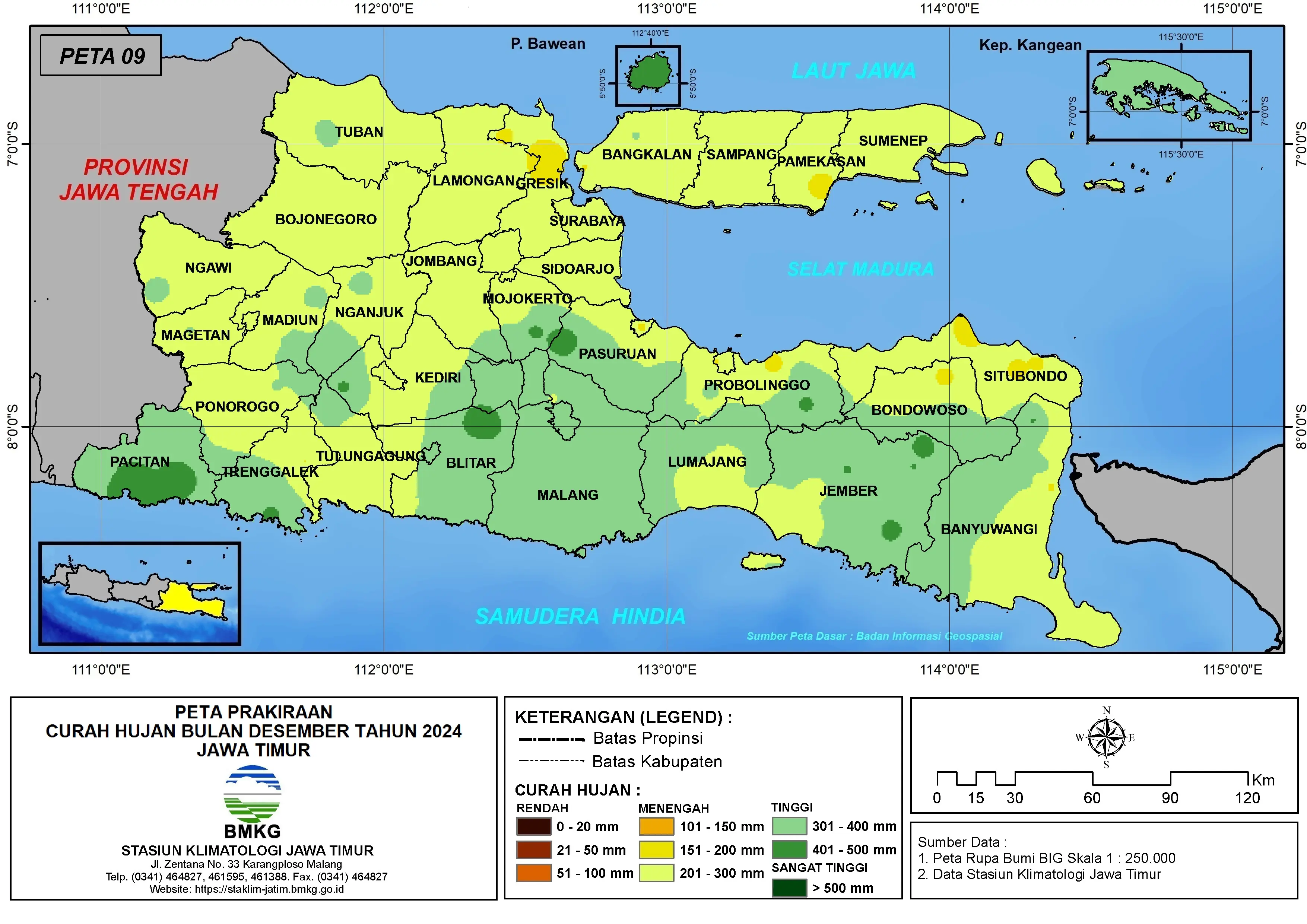 ( Prakiraan - Bulanan ) Curah Hujan Bulan DESEMBER Tahun 2024 - Update dari Analisis Bulan Agustus Tahun 2024 di Provinsi Jawa Timur
