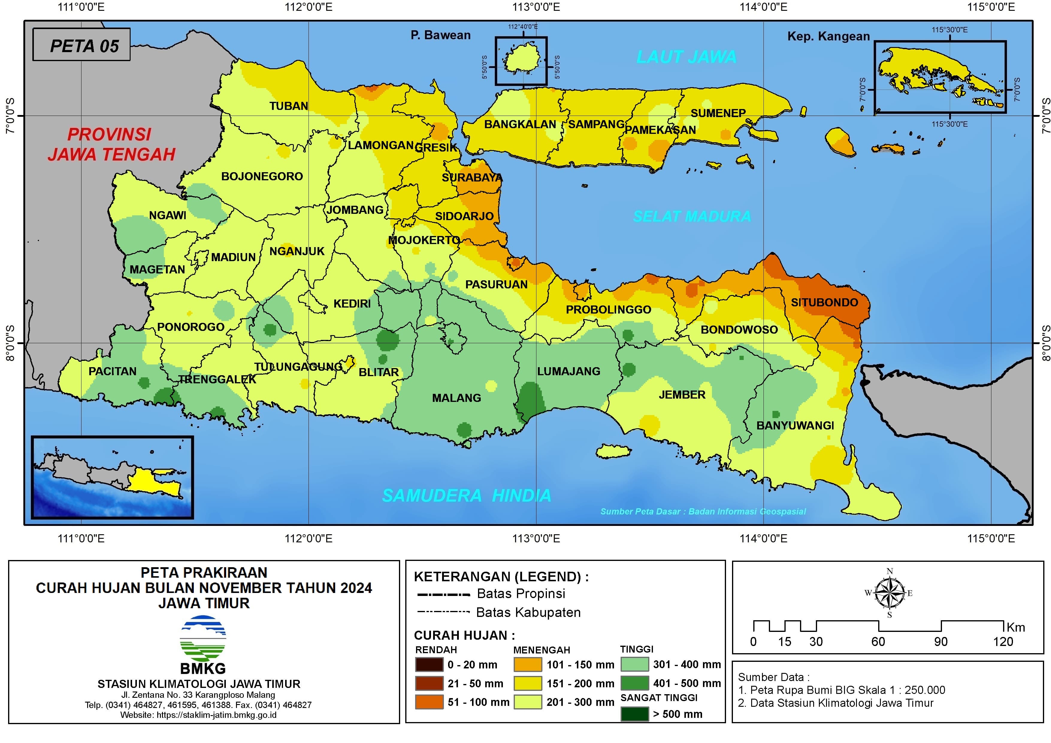( Prakiraan - Bulanan ) Curah Hujan Bulan NOVEMBER Tahun 2024 - Update dari Analisis Bulan September Tahun 2024 di Provinsi Jawa Timur