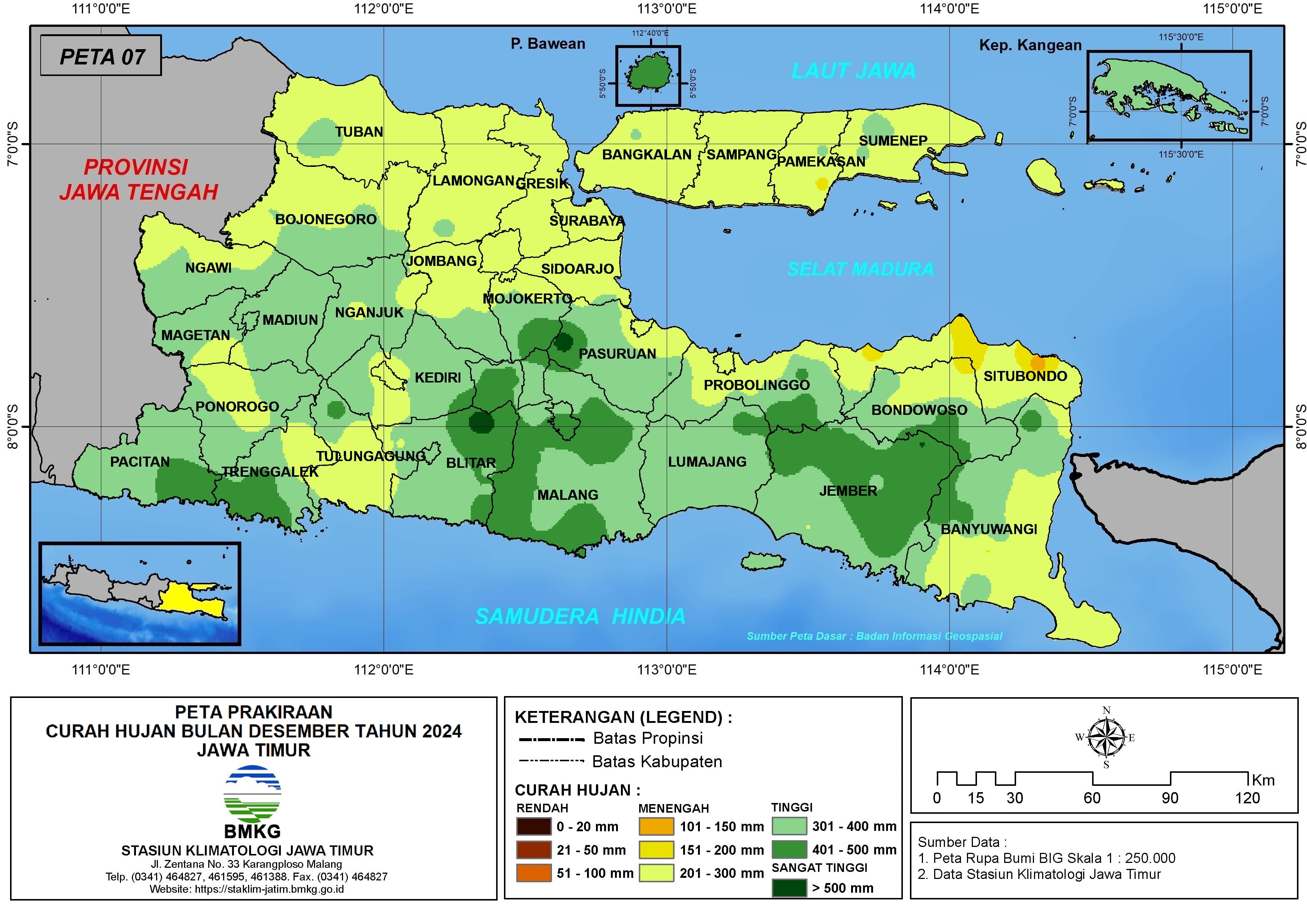 ( Prakiraan - Bulanan ) Curah Hujan Bulan DESEMBER Tahun 2024 - Update dari Analisis Bulan September Tahun 2024 di Provinsi Jawa Timur
