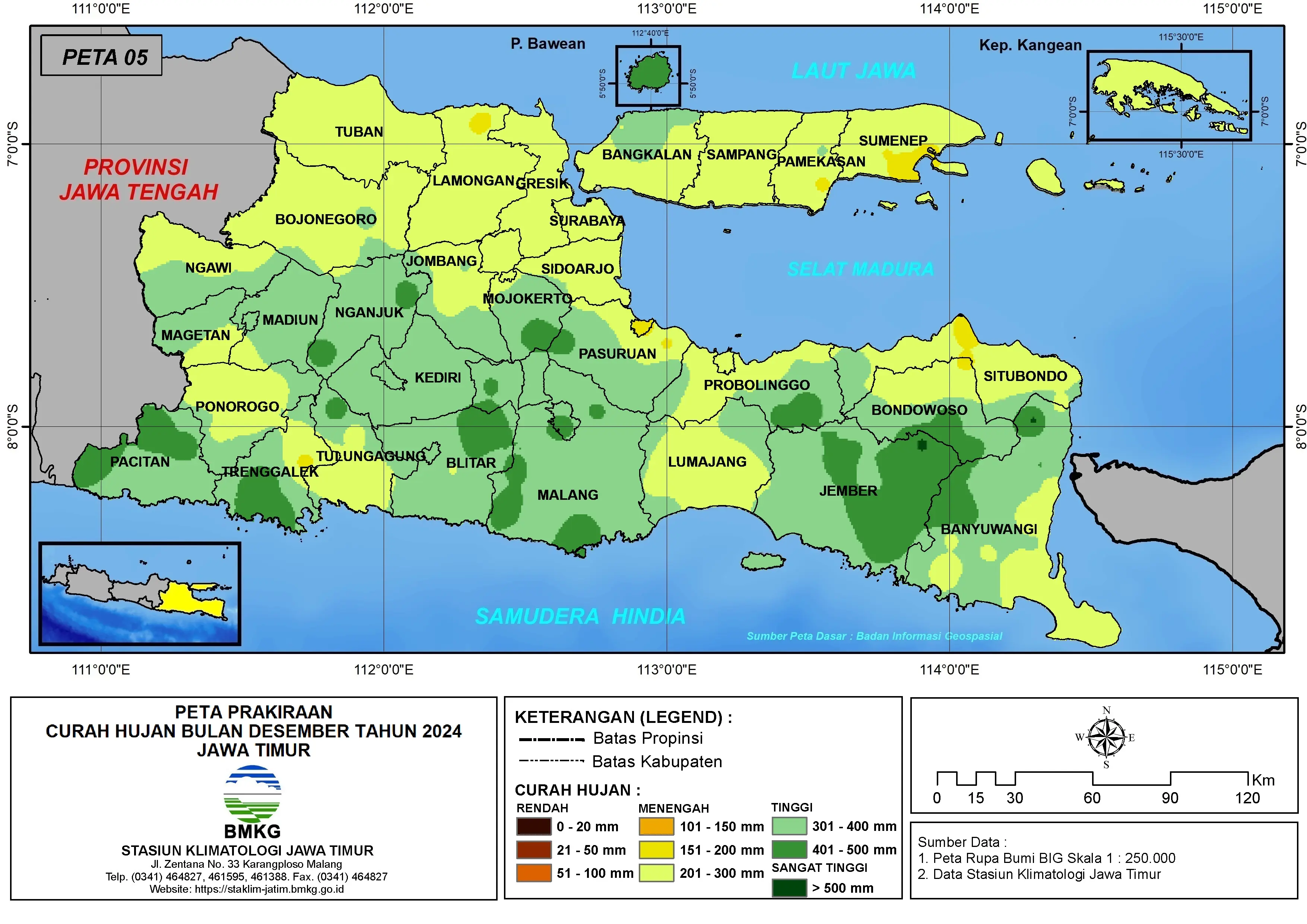 ( Prakiraan - Bulanan ) Curah Hujan Bulan DESEMBER Tahun 2024 - Update dari Analisis Bulan Oktober Tahun 2024 di Provinsi Jawa Timur