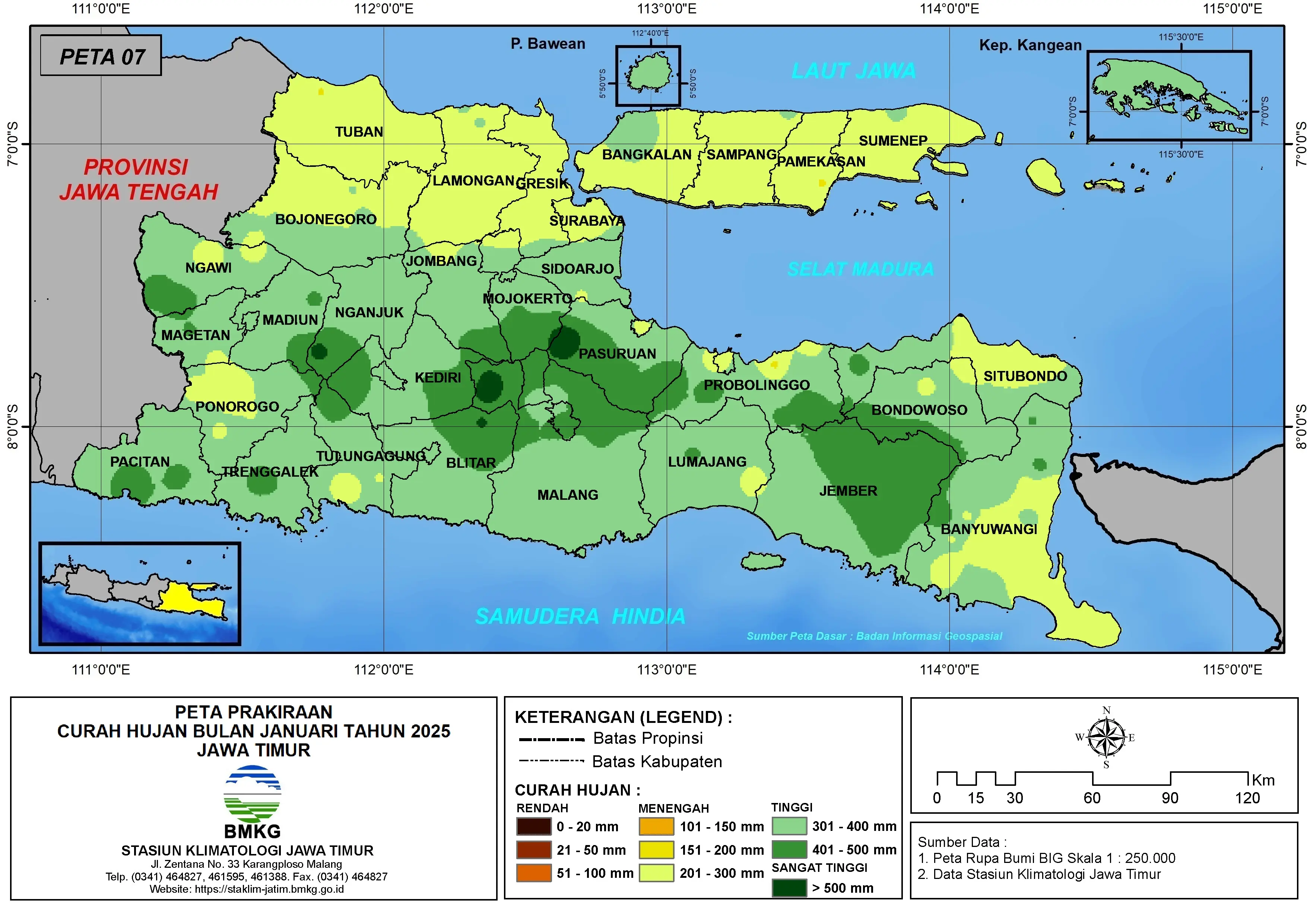 ( Prakiraan - Bulanan ) Curah Hujan Bulan JANUARI Tahun 2025 - Update dari Analisis Bulan Oktober Tahun 2024 di Provinsi Jawa Timur