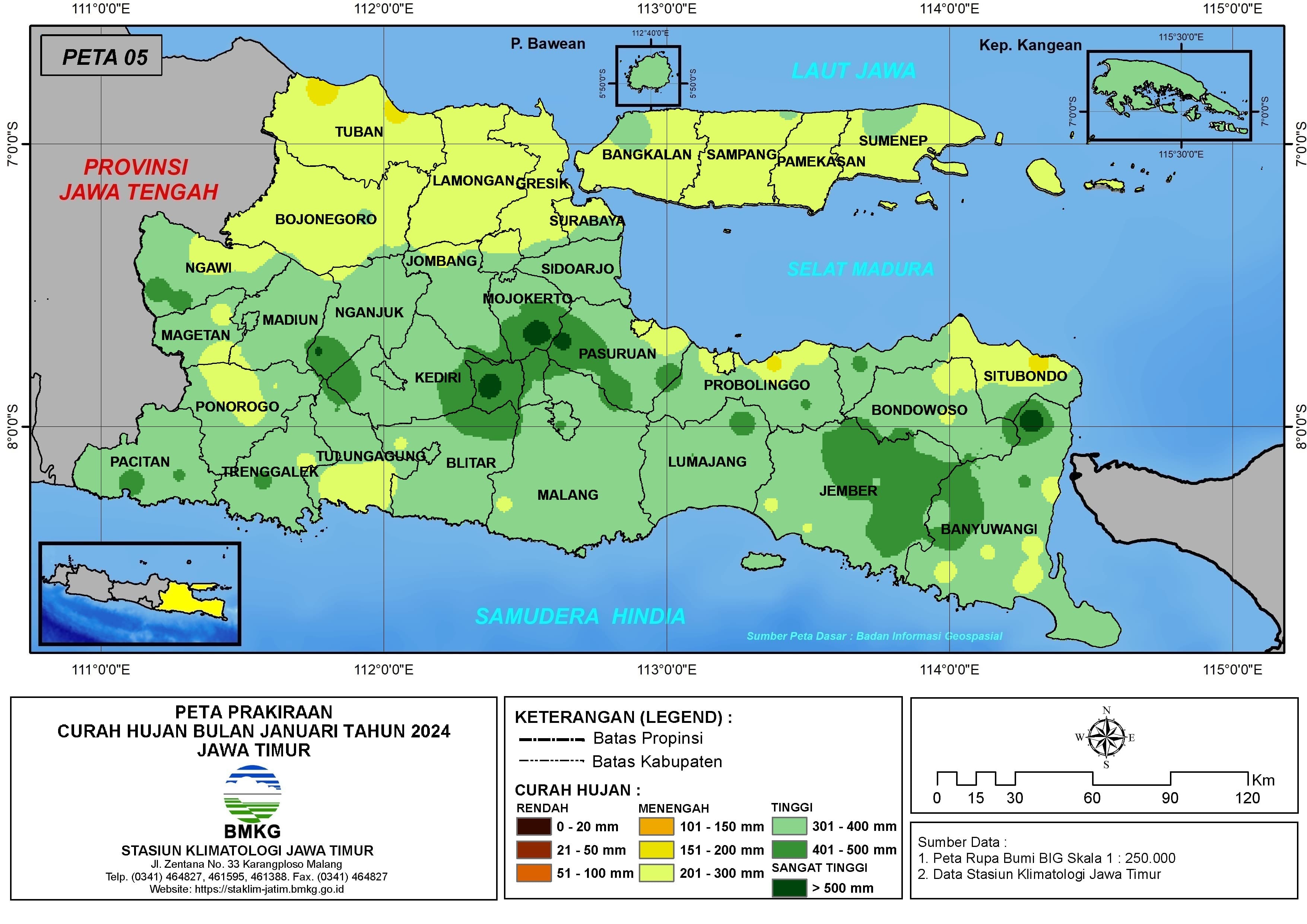 ( Prakiraan - Bulanan ) Curah Hujan Bulan JANUARI Tahun 2025 - Update dari Analisis Bulan November Tahun 2024 di Provinsi Jawa Timur