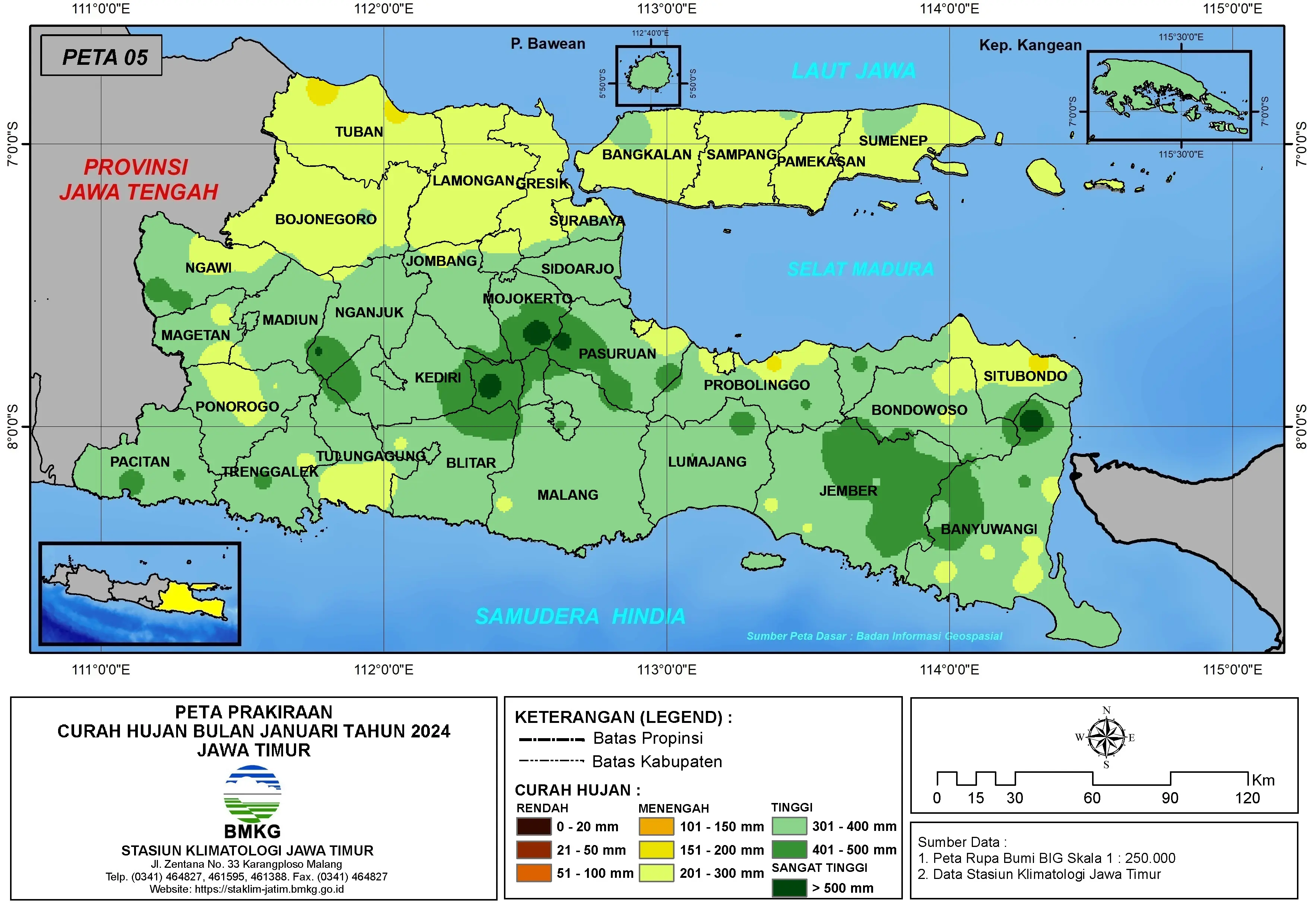 ( Prakiraan - Bulanan ) Curah Hujan Bulan JANUARI Tahun 2025 - Update dari Analisis Bulan November Tahun 2024 di Provinsi Jawa Timur