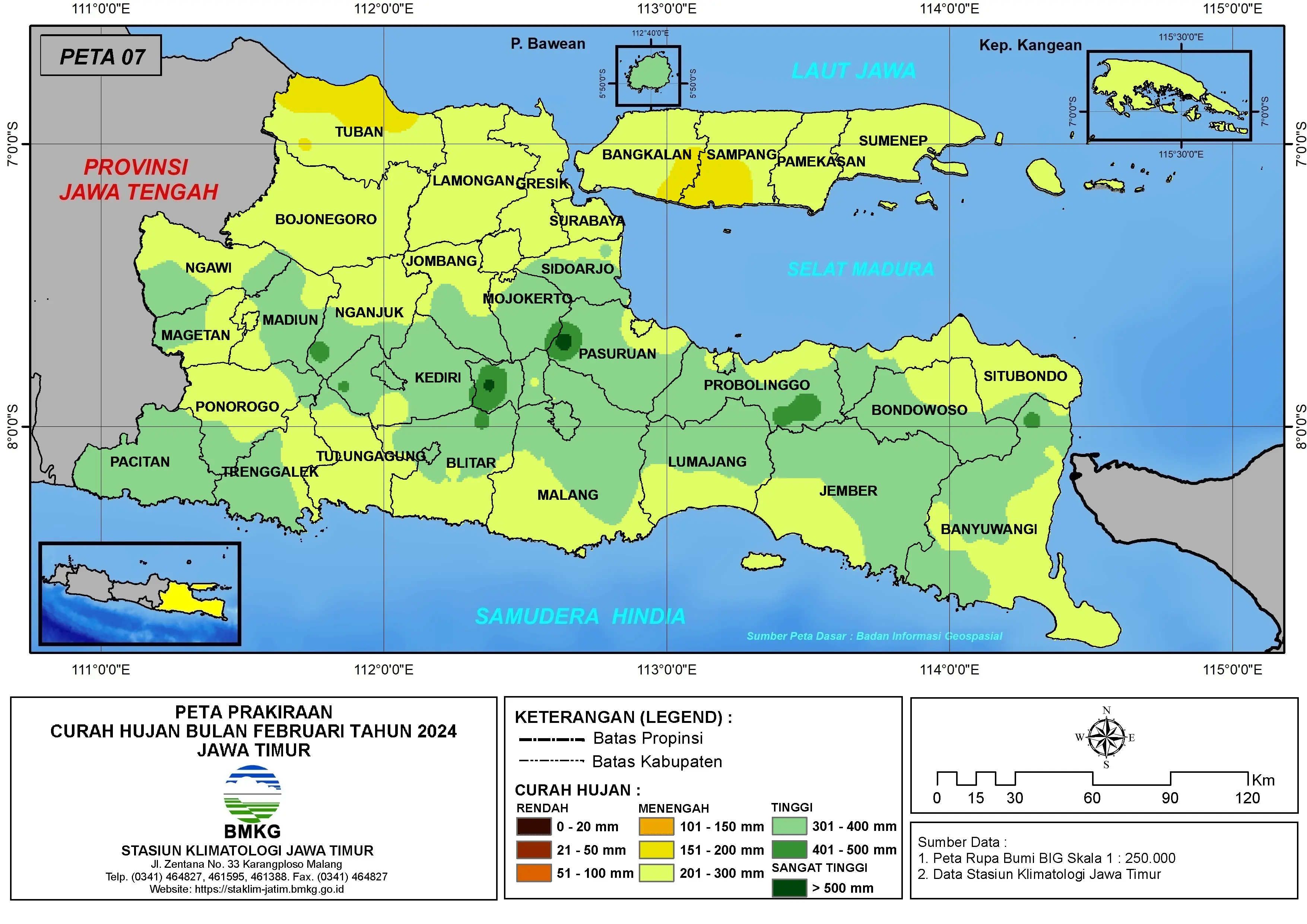 ( Prakiraan - Bulanan ) Curah Hujan Bulan FEBRUARI Tahun 2025 - Update dari Analisis Bulan November Tahun 2024 di Provinsi Jawa Timur