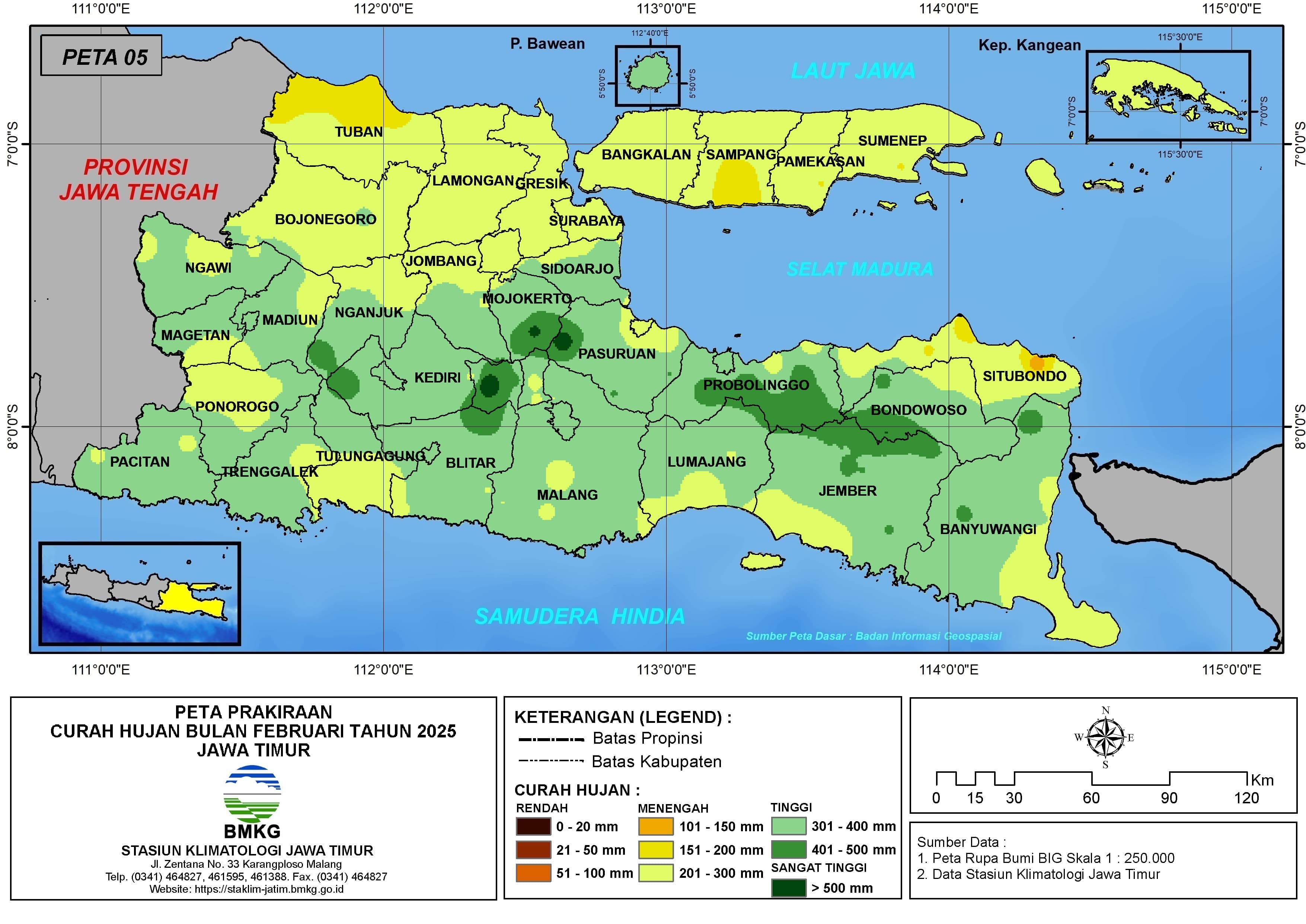 ( Prakiraan - Bulanan ) Curah Hujan Bulan FEBRUARI Tahun 2025 - Update dari Analisis Bulan Desember Tahun 2024 di Provinsi Jawa Timur