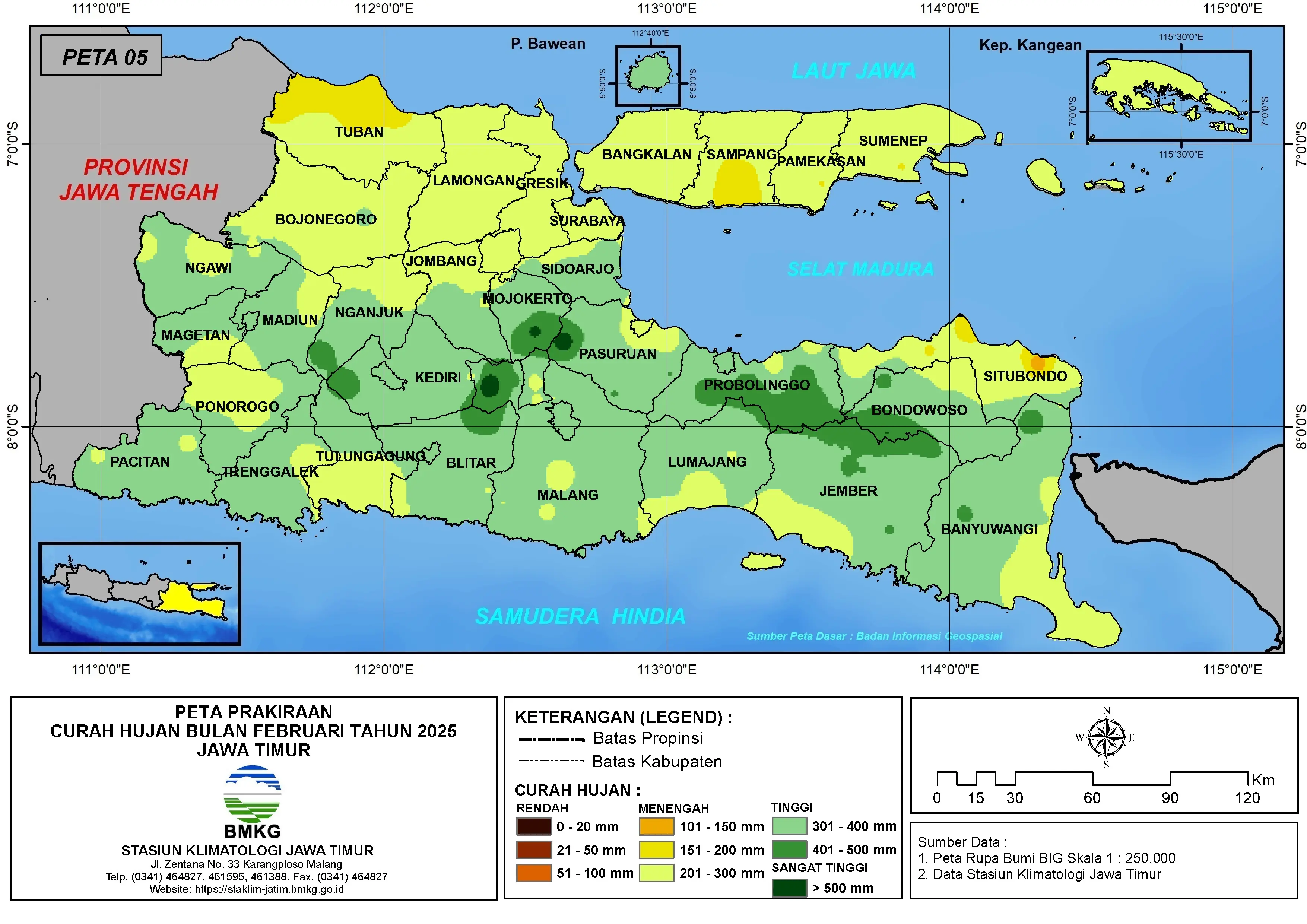 ( Prakiraan - Bulanan ) Curah Hujan Bulan FEBRUARI Tahun 2025 - Update dari Analisis Bulan Desember Tahun 2024 di Provinsi Jawa Timur