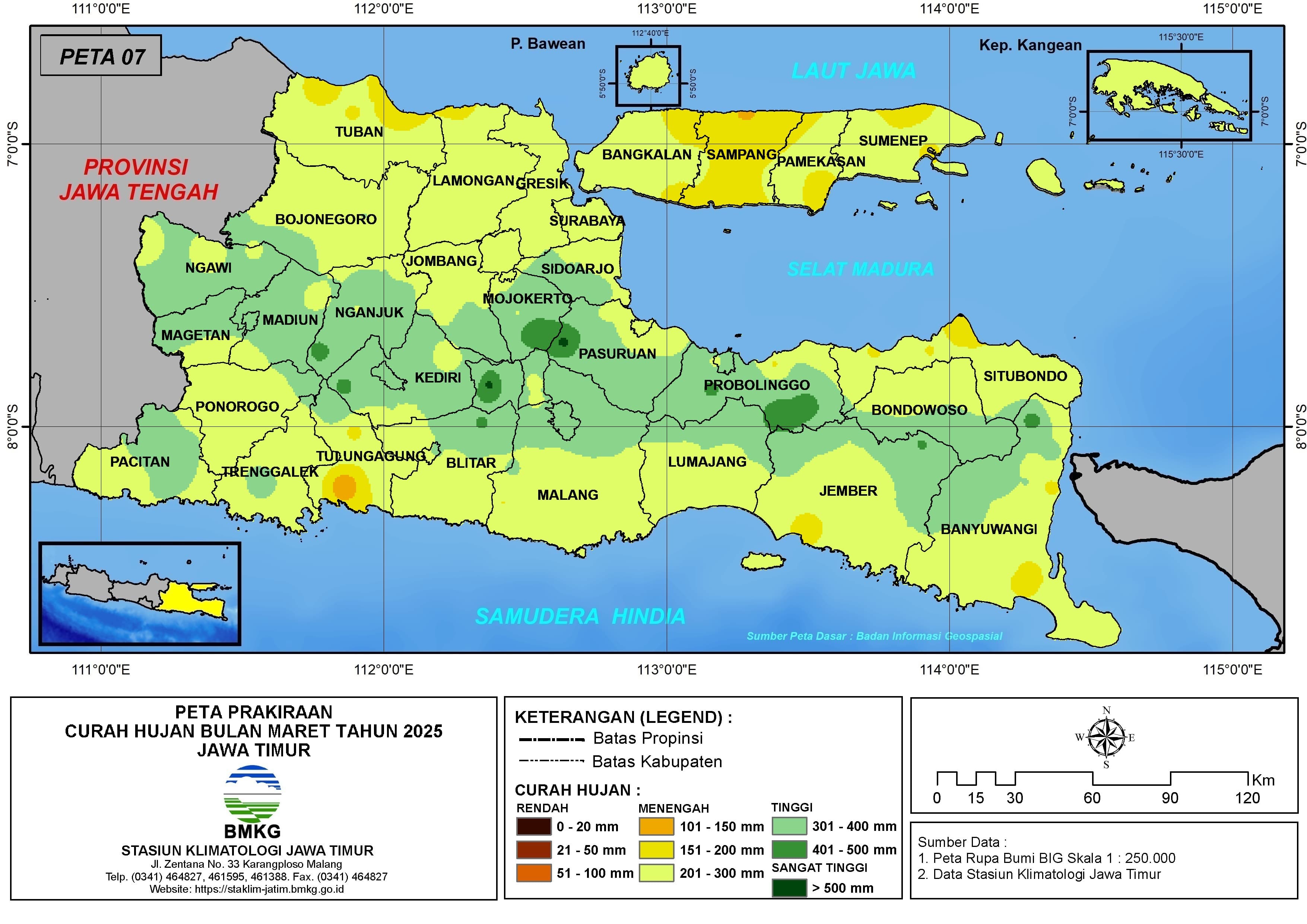 ( Prakiraan - Bulanan ) Curah Hujan Bulan MARET Tahun 2025 - Update dari Analisis Bulan Desember Tahun 2024 di Provinsi Jawa Timur