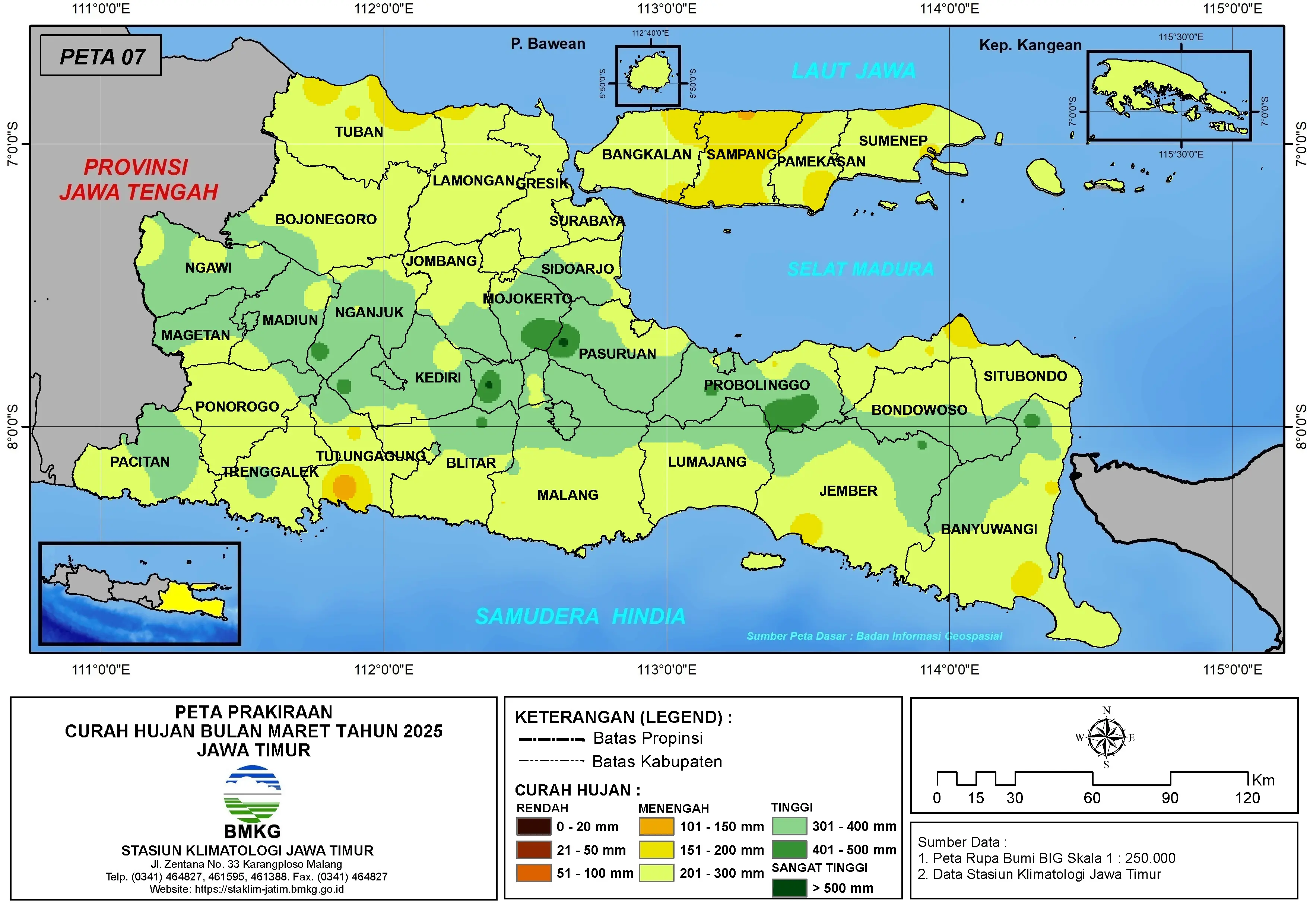( Prakiraan - Bulanan ) Curah Hujan Bulan MARET Tahun 2025 - Update dari Analisis Bulan Desember Tahun 2024 di Provinsi Jawa Timur