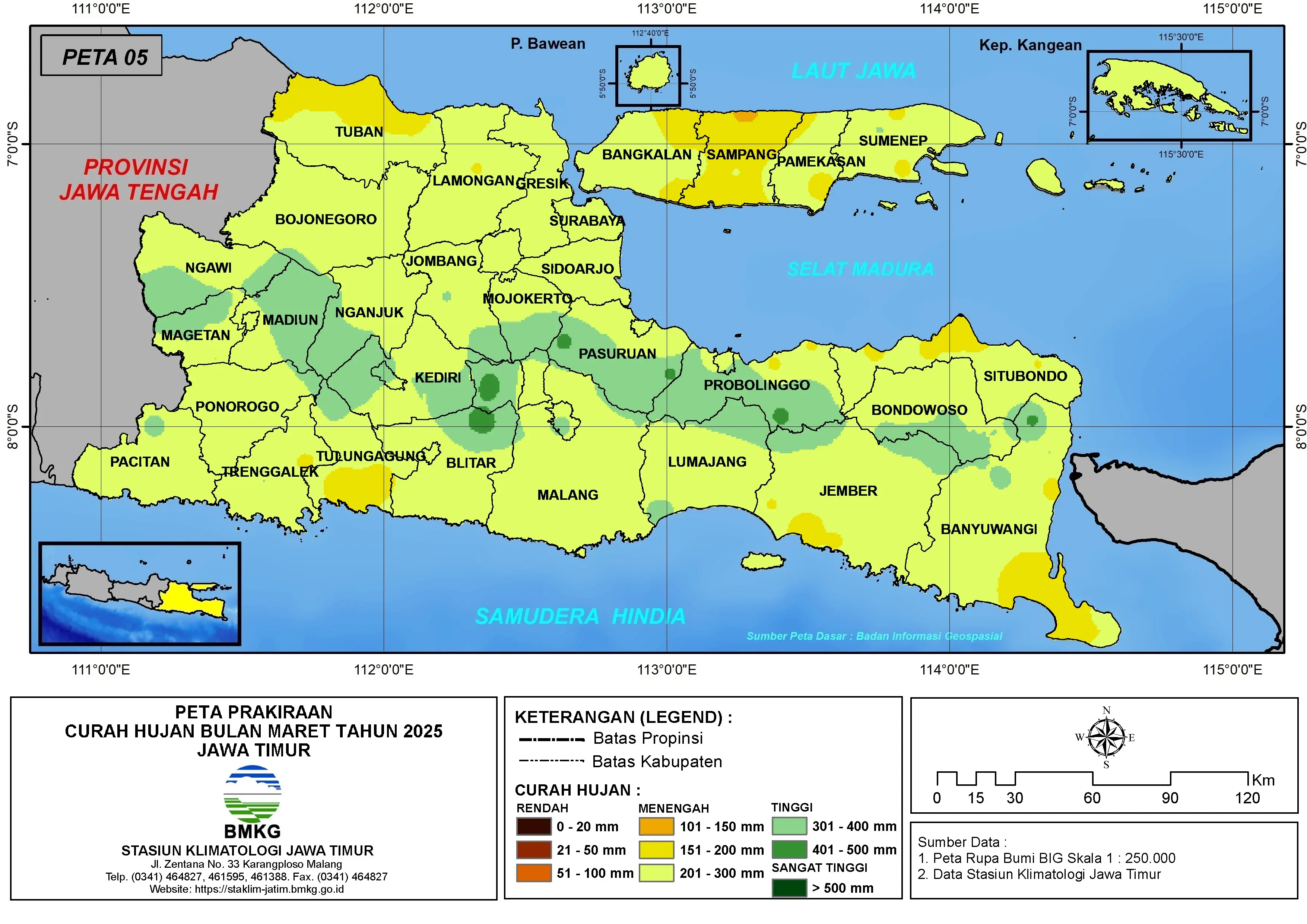( Prakiraan - Bulanan ) Curah Hujan Bulan MARET Tahun 2025 - Update dari Analisis Bulan Januari Tahun 2025 di Provinsi Jawa Timur