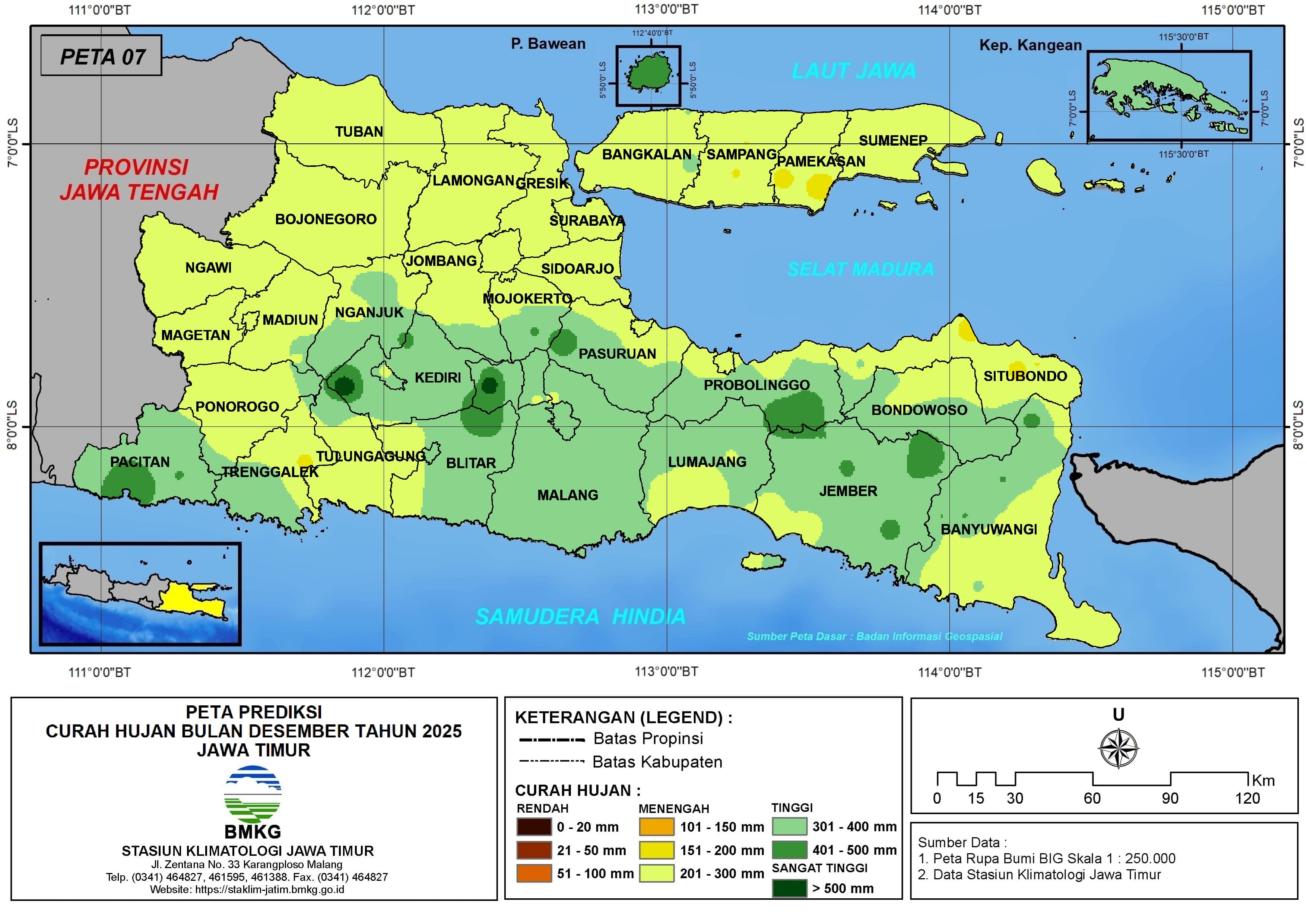 ( Prediksi - Bulanan ) Curah Hujan Bulan DESEMBER Tahun 2025 - Update dari Analisis Bulan September Tahun 2025 di Provinsi Jawa Timur