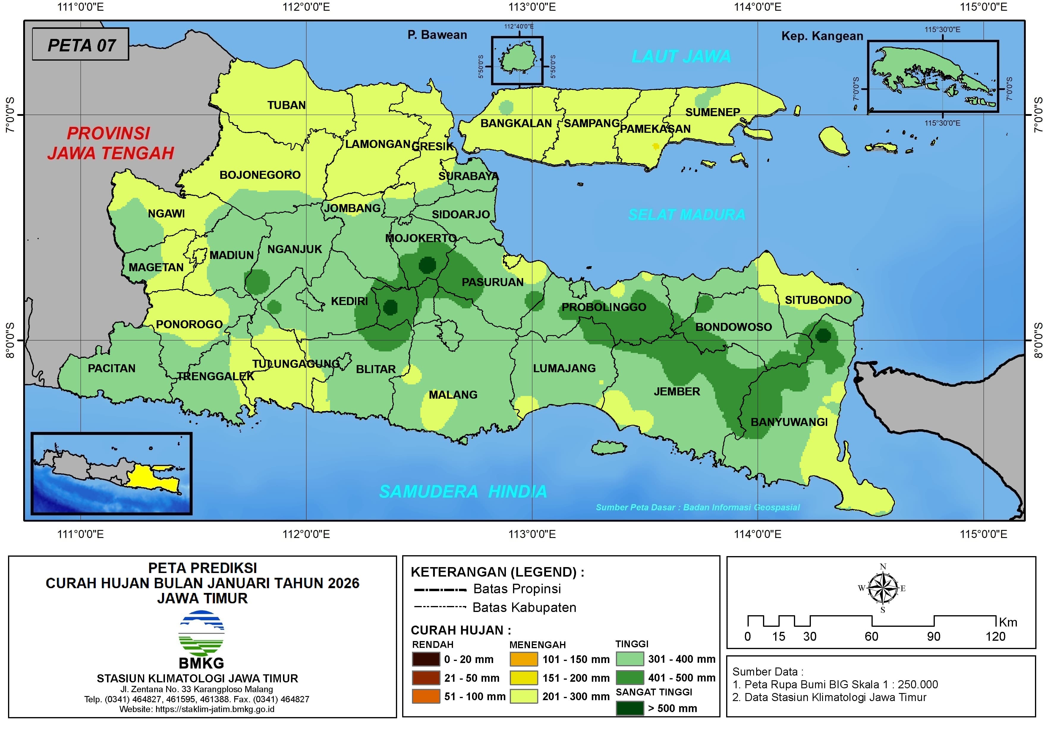 ( Prediksi - Bulanan ) Curah Hujan Bulan JANUARI Tahun 2026 - Update dari Analisis Bulan Oktober Tahun 2025 di Provinsi Jawa Timur