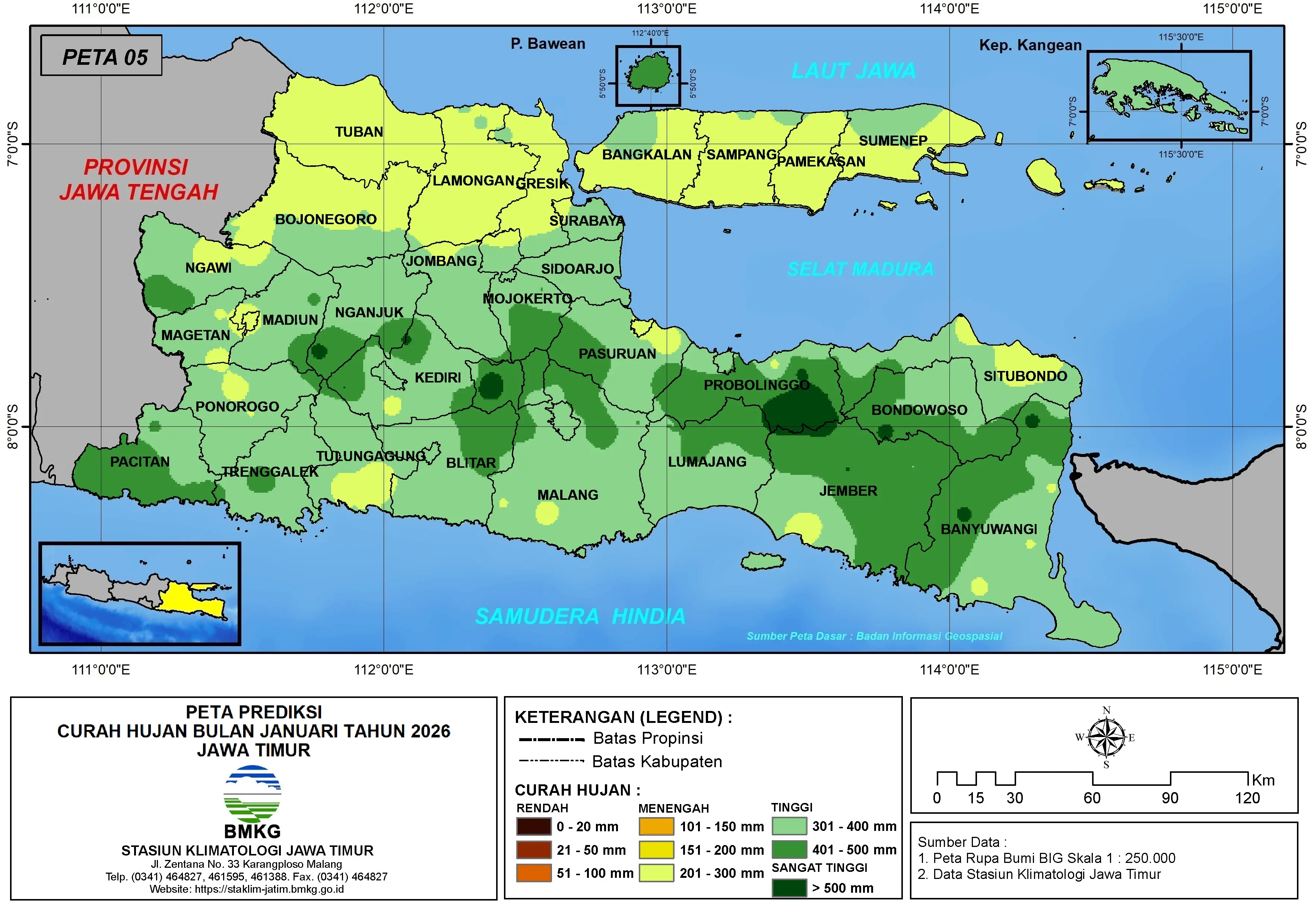( Prediksi - Bulanan ) Curah Hujan Bulan JANUARI Tahun 2026 - Update dari Analisis Bulan November Tahun 2025 di Provinsi Jawa Timur