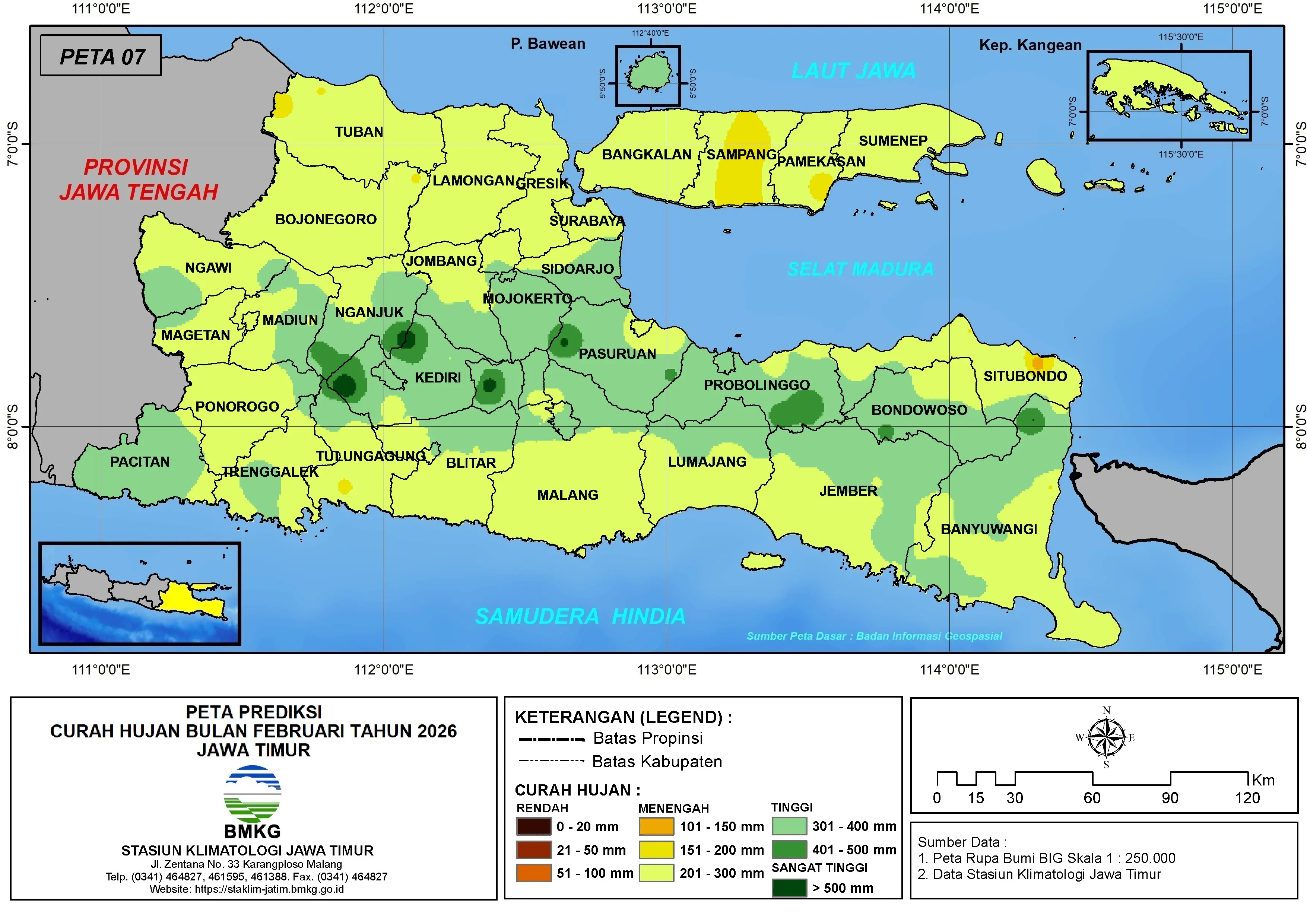 ( Prediksi - Bulanan ) Curah Hujan Bulan FEBRUARI Tahun 2026 - Update dari Analisis Bulan November Tahun 2025 di Provinsi Jawa Timur