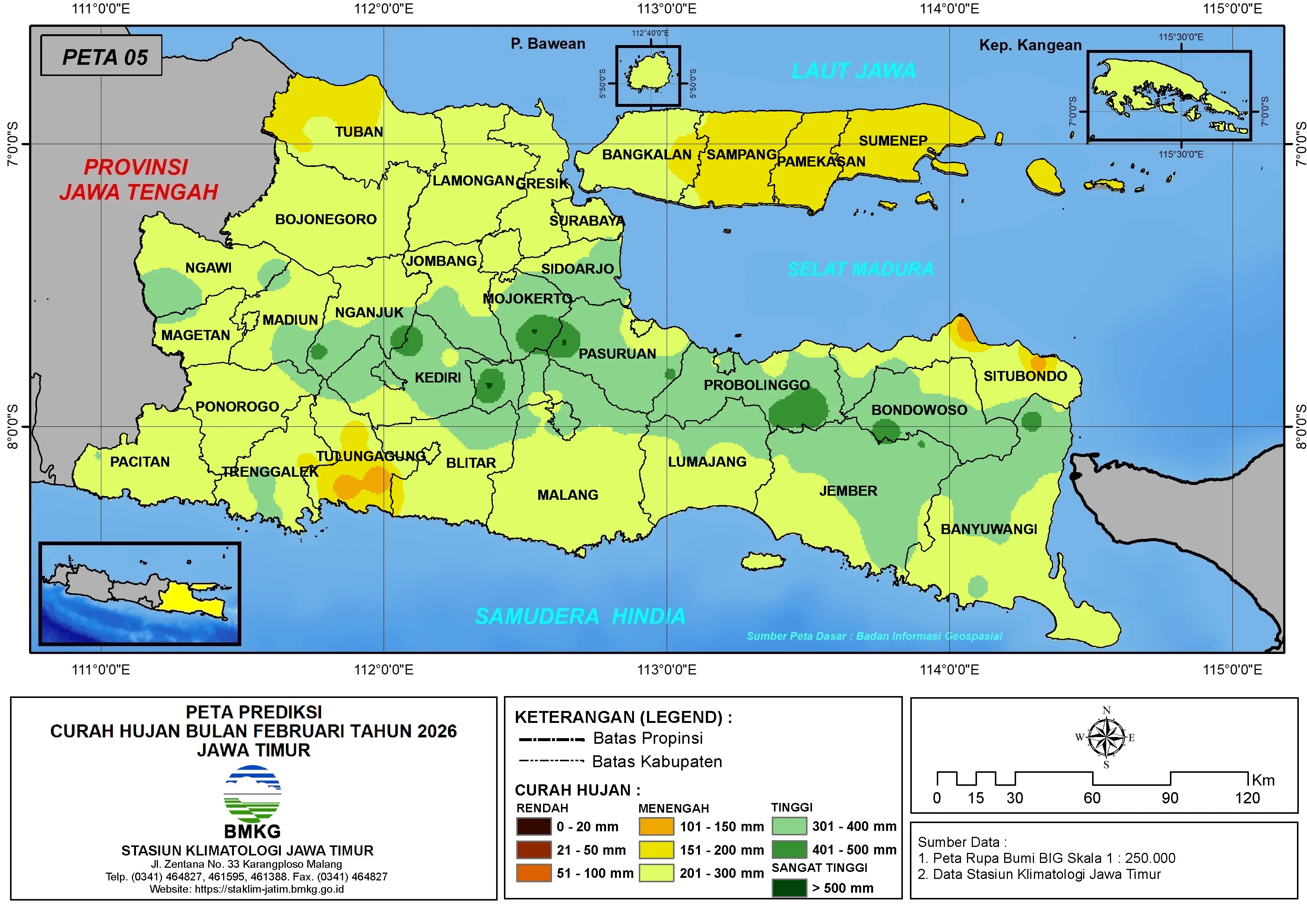 ( Prediksi - Bulanan ) Curah Hujan Bulan FEBRUARI Tahun 2026 - Update dari Analisis Bulan Desember Tahun 2025 di Provinsi Jawa Timur