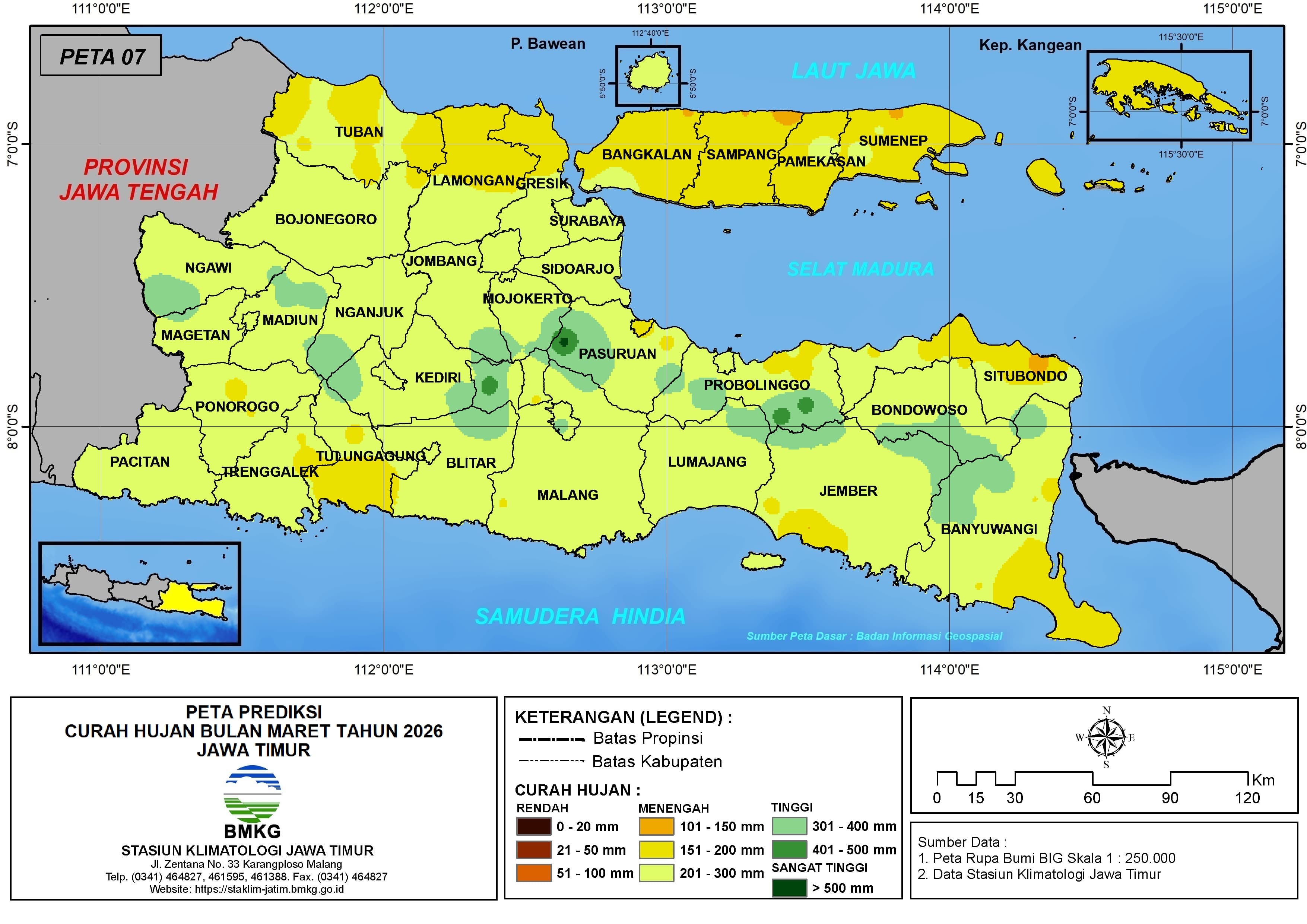 ( Prediksi - Bulanan ) Curah Hujan Bulan MARET Tahun 2026 - Update dari Analisis Bulan Desember Tahun 2025 di Provinsi Jawa Timur