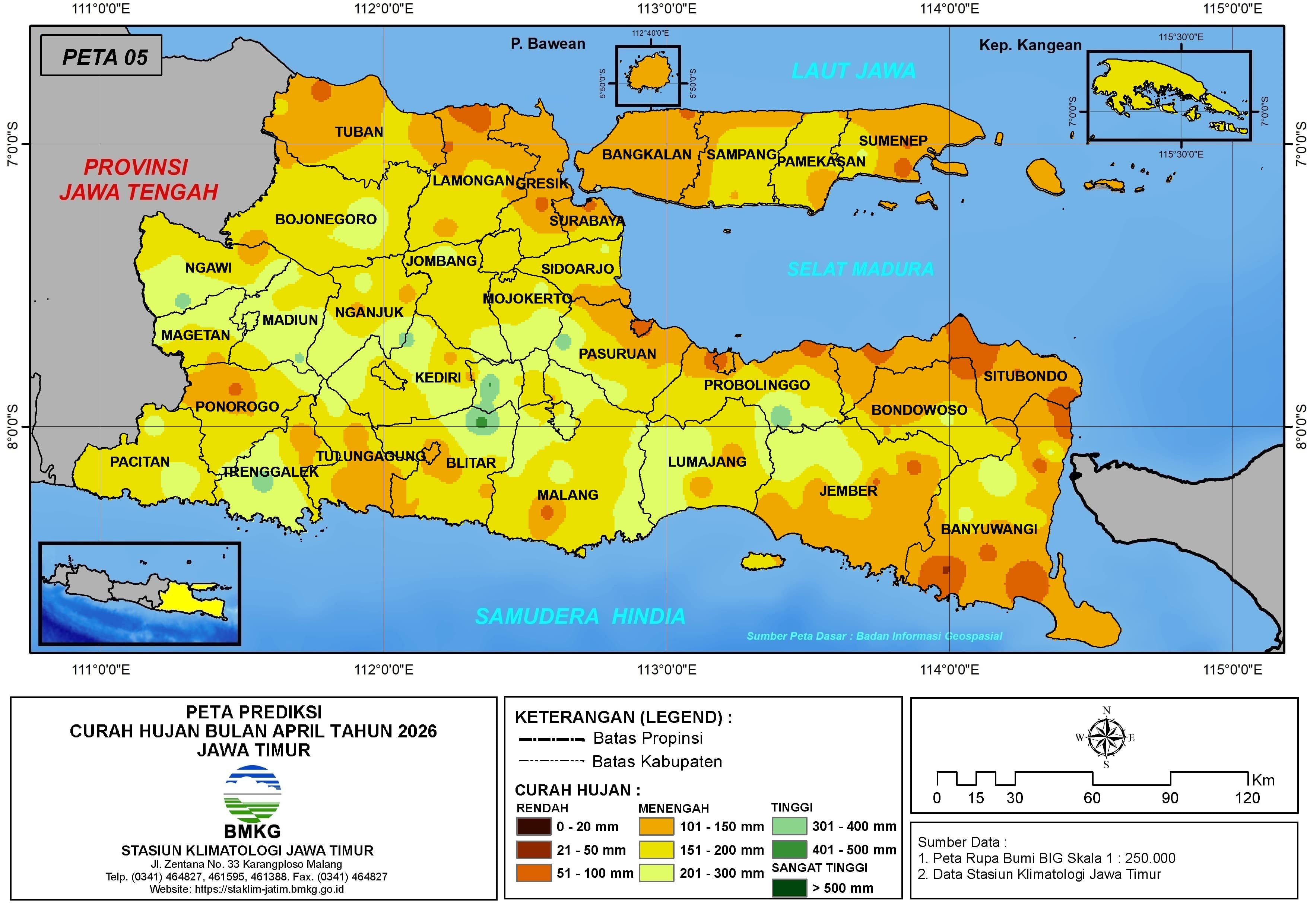 ( Prediksi - Bulanan ) Curah Hujan Bulan APRIL Tahun 2026 - Update dari Analisis Bulan Februari Tahun 2026 di Provinsi Jawa Timur