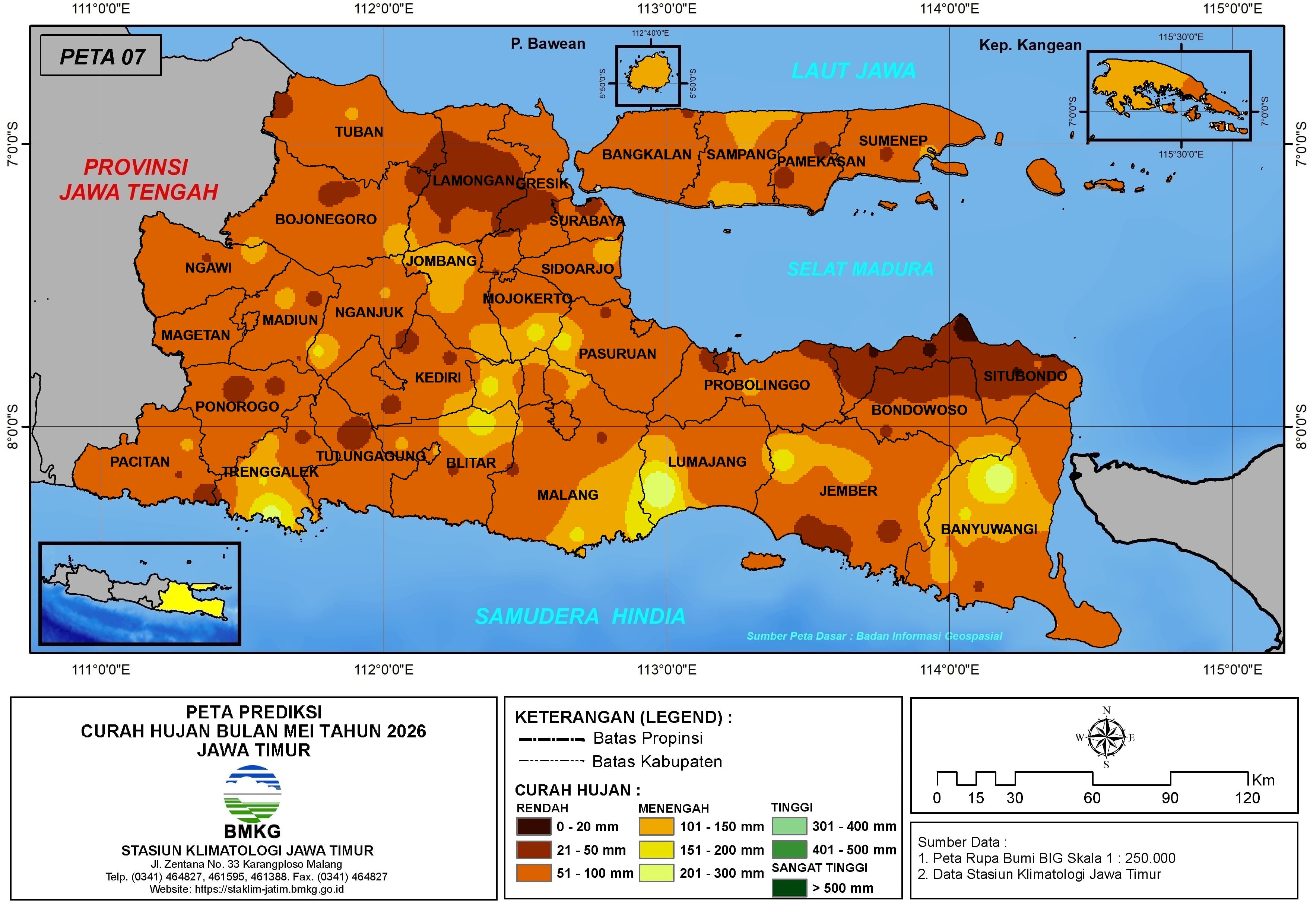 ( Prediksi - Bulanan ) Curah Hujan Bulan MEI Tahun 2026 - Update dari Analisis Bulan Februari Tahun 2026 di Provinsi Jawa Timur