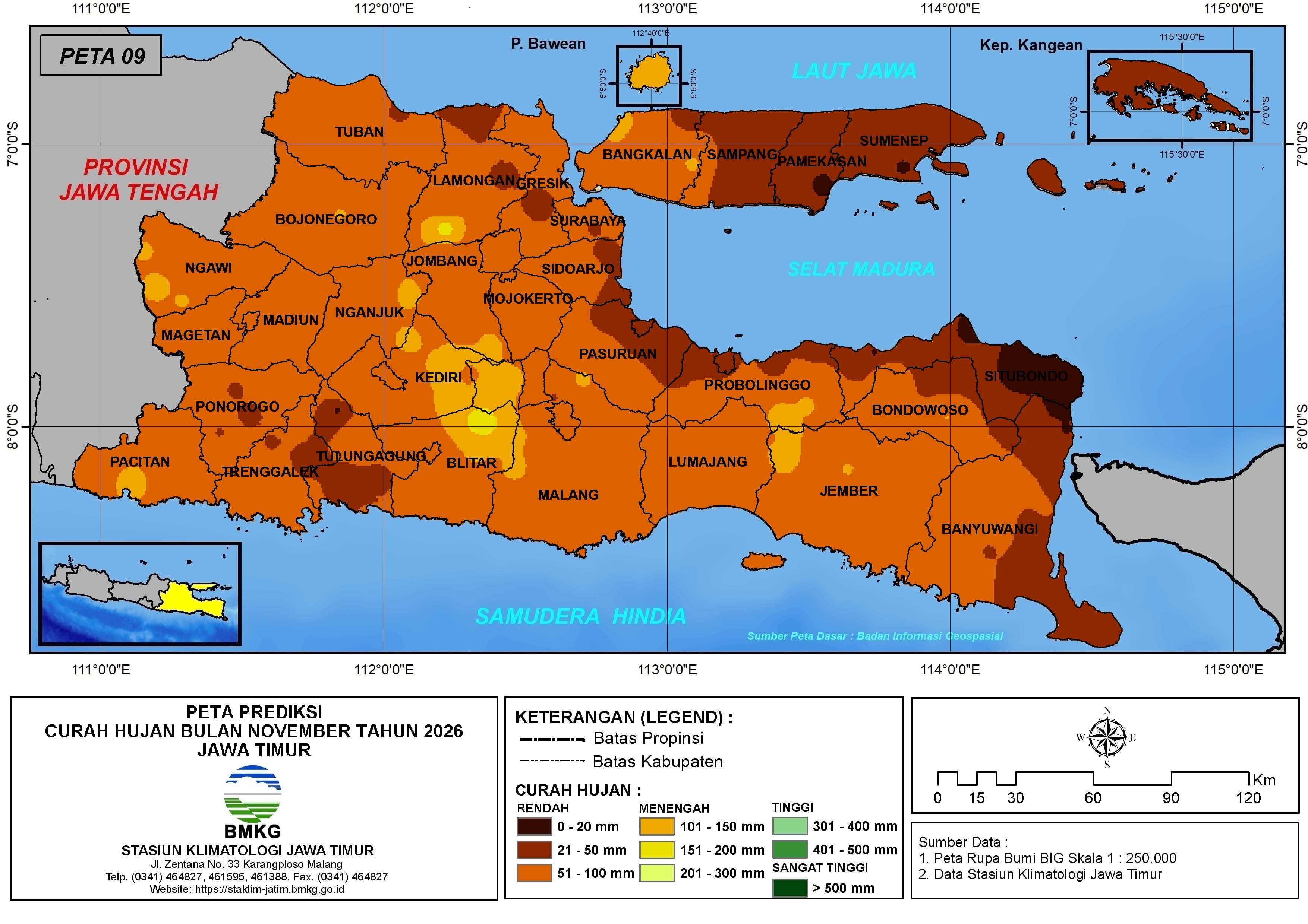 ( Prediksi - Bulanan ) Curah Hujan Bulan NOVEMBER Tahun 2026 - Update dari Analisis Bulan Juli Tahun 2026 di Provinsi Jawa Timur