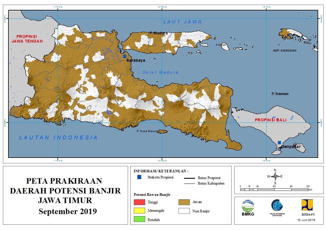 Prakiraan - Bulanan Daerah Potensi Banjir di Provinsi Jawa Timur untuk Bulan SEPTEMBER Tahun 2019 update 10 Juni 2019