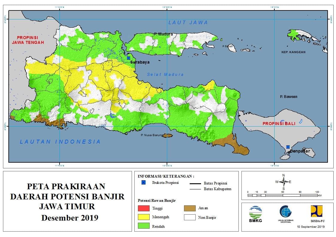 |Prakiraan - Bulanan| Daerah Potensi Banjir di Provinsi Jawa Timur untuk Bulan DESEMBER Tahun 2019 update 10 September 2019