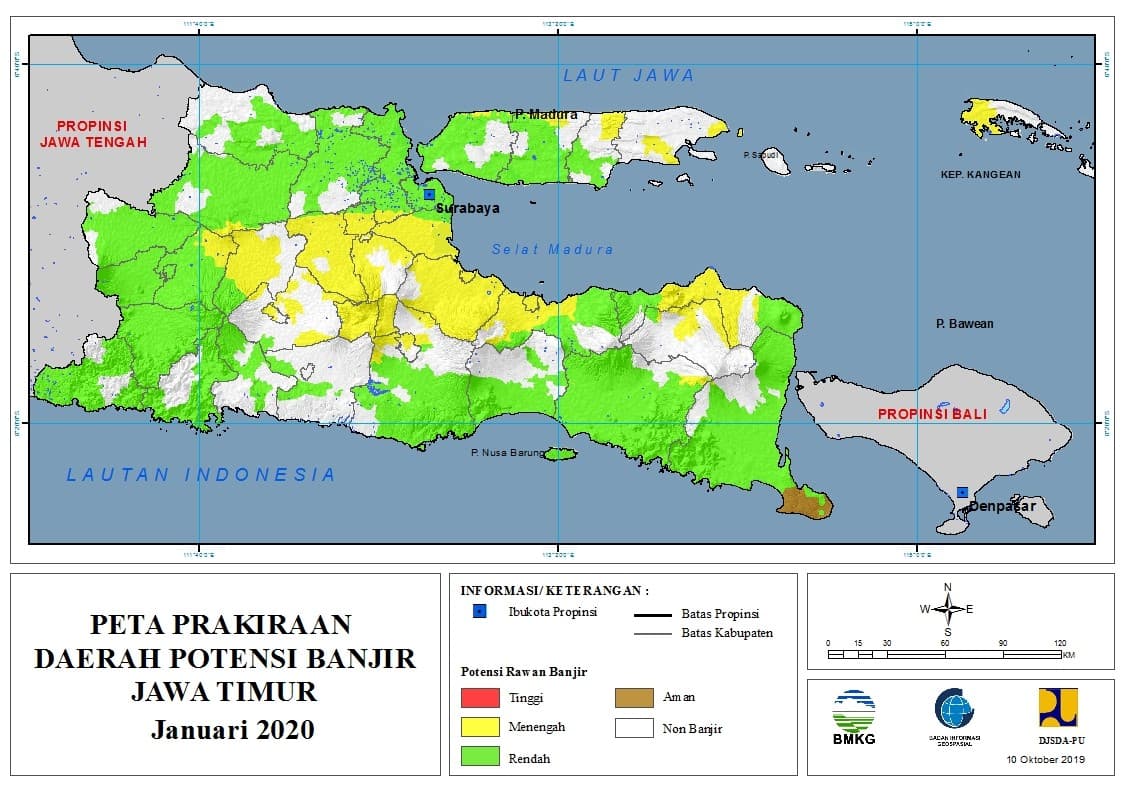|Prakiraan - Bulanan| Daerah Potensi Banjir di Provinsi Jawa Timur untuk Bulan JANUARI Tahun 2020 update 10 Oktober 2019