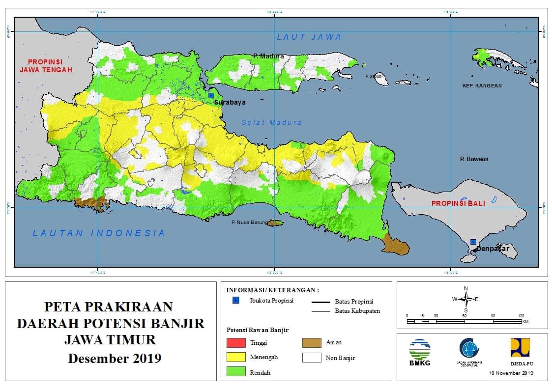 |Prakiraan - Bulanan| Daerah Potensi Banjir di Provinsi Jawa Timur untuk Bulan DESEMBER Tahun 2019 update 10 November 2019
