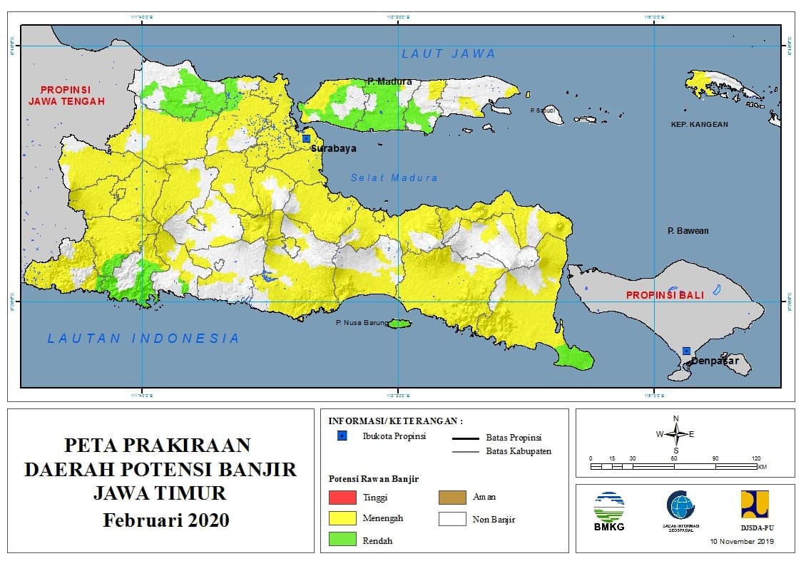 |Prakiraan - Bulanan| Daerah Potensi Banjir di Provinsi Jawa Timur untuk Bulan FEBRUARI Tahun 2020 update 10 November 2019