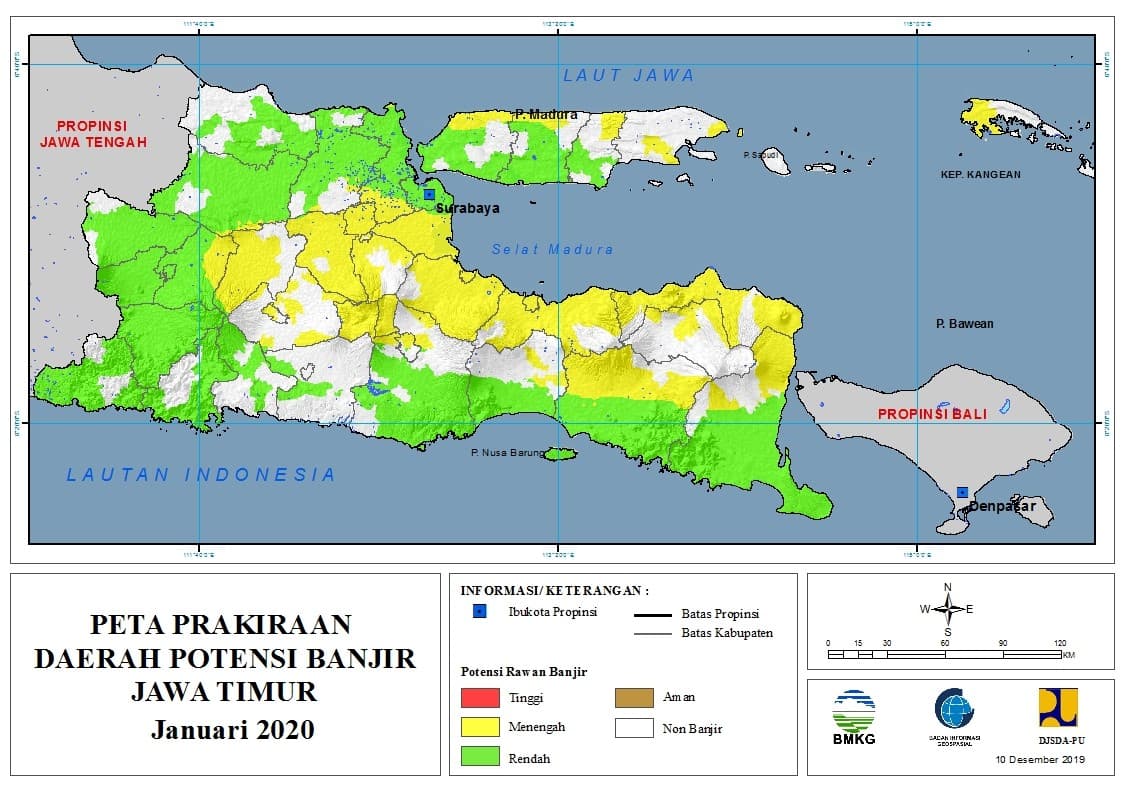|Prakiraan - Bulanan| Daerah Potensi Banjir di Provinsi Jawa Timur untuk Bulan JANUARI Tahun 2020 update 10 Desember 2019