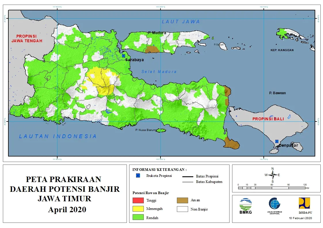 |Prakiraan - Bulanan| Daerah Potensi Banjir di Provinsi Jawa Timur untuk Bulan APRIL Tahun 2020 update 10 Februari 2020