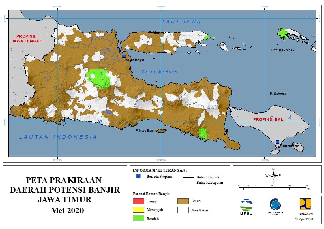 (Prakiraan - Bulanan) Daerah Potensi Banjir di Provinsi Jawa Timur untuk Bulan MEI Tahun 2020 update 10 April 2020