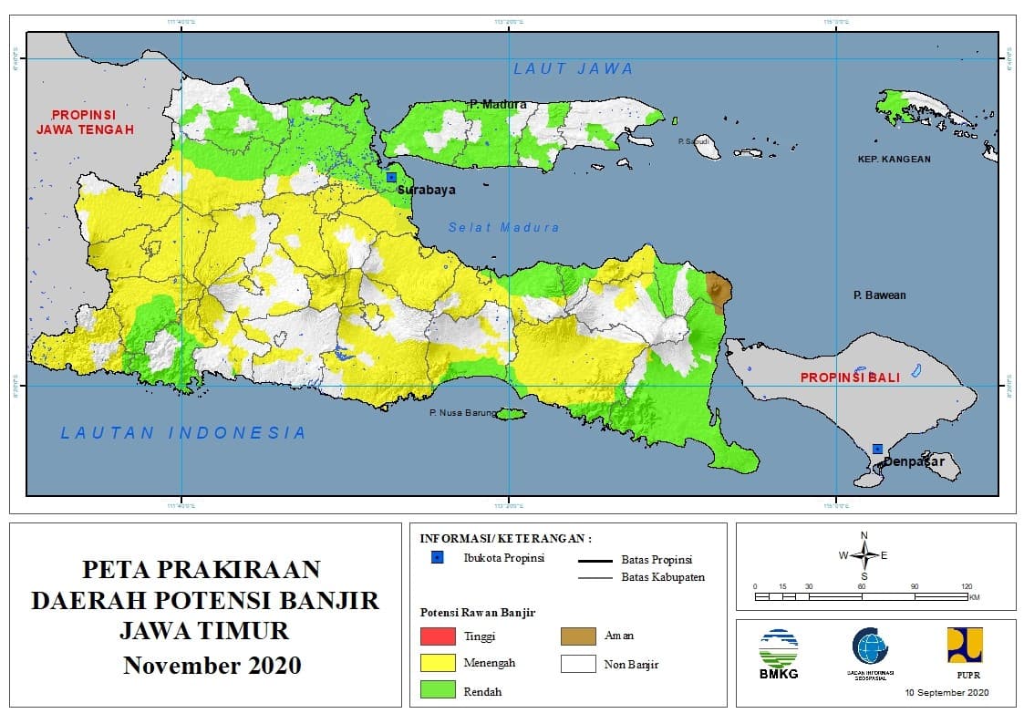(Prakiraan - Bulanan) Daerah Potensi Banjir di Provinsi Jawa Timur untuk Bulan NOVEMBER Tahun 2020 update 10 September 2020