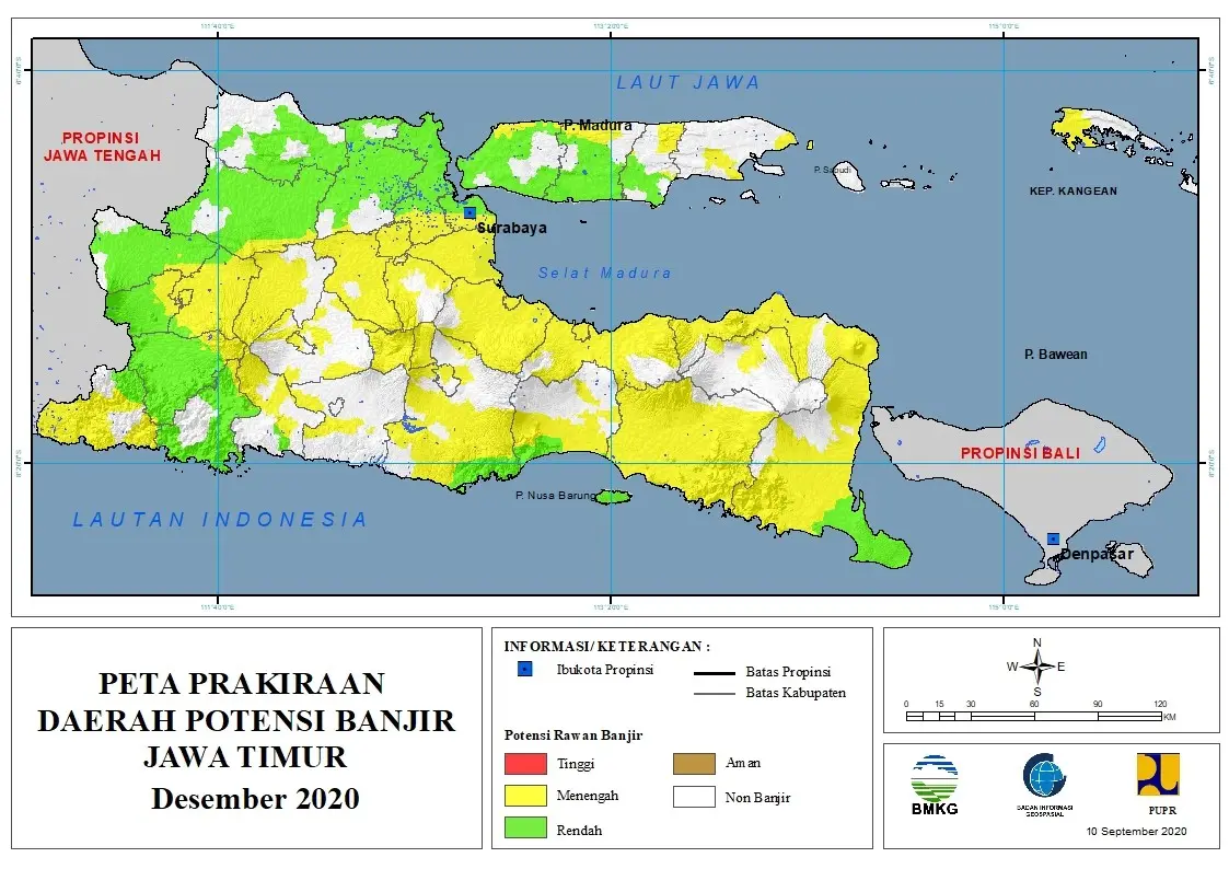 (Prakiraan - Bulanan) Daerah Potensi Banjir di Provinsi Jawa Timur untuk Bulan DESEMBER Tahun 2020 update 10 September 2020