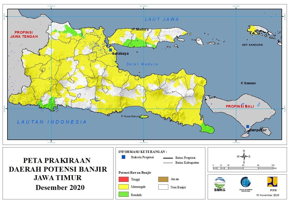(Prakiraan - Bulanan) Daerah Potensi Banjir di Provinsi Jawa Timur untuk Bulan DESEMBER Tahun 2020 Update 10 November 2020