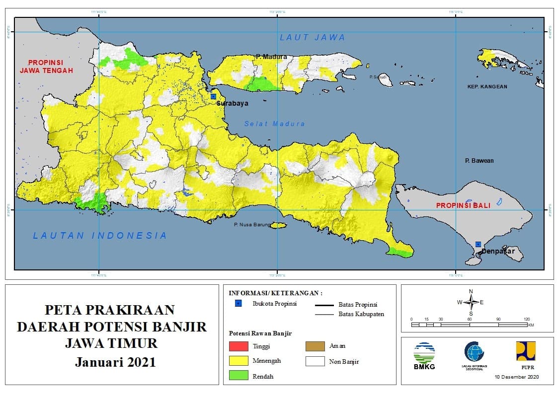 (Prakiraan - Bulanan) Daerah Potensi Banjir di Provinsi Jawa Timur untuk Bulan JANUARI Tahun 2021 Update 10 Desember 2020