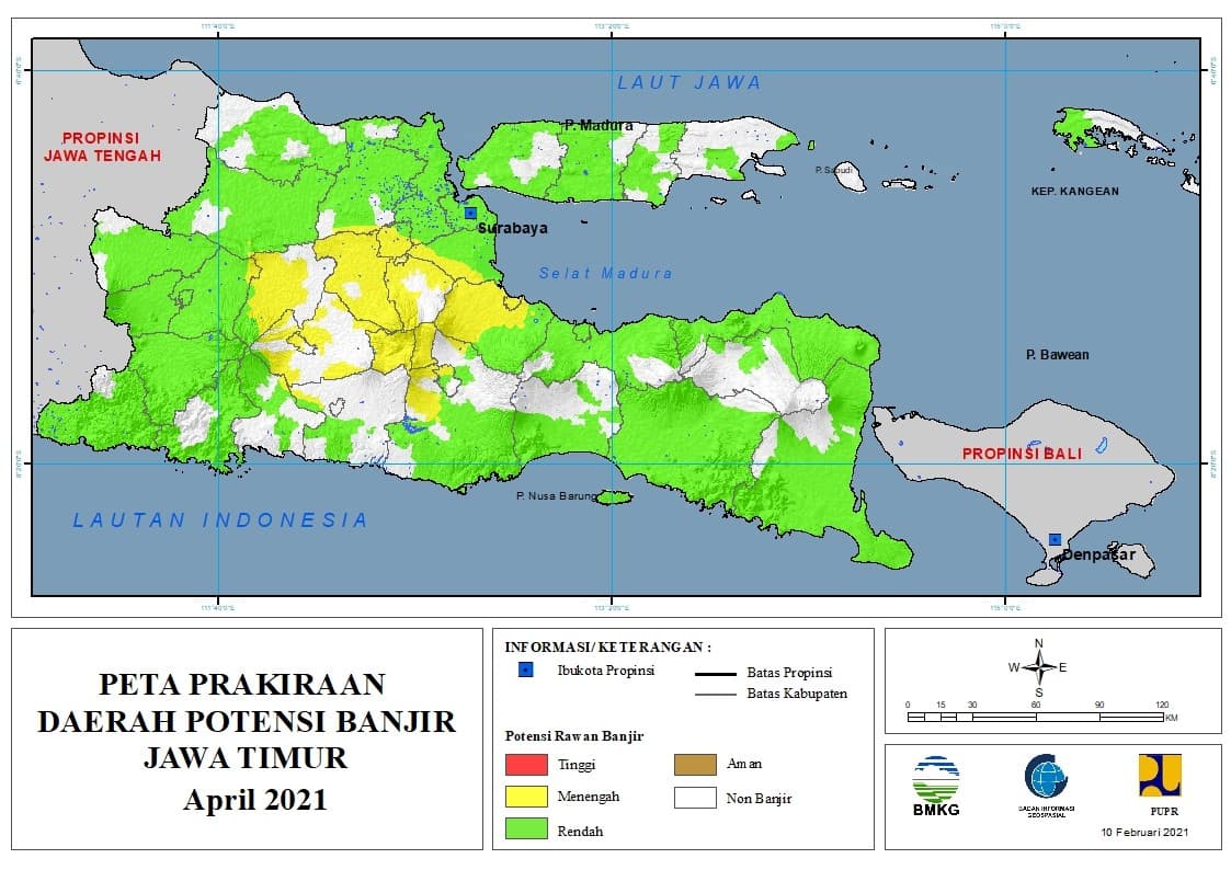 (Prakiraan - Bulanan) Daerah Potensi Banjir di Provinsi Jawa Timur untuk Bulan APRIL Tahun 2021 Update 10 FEBRUARI 2021