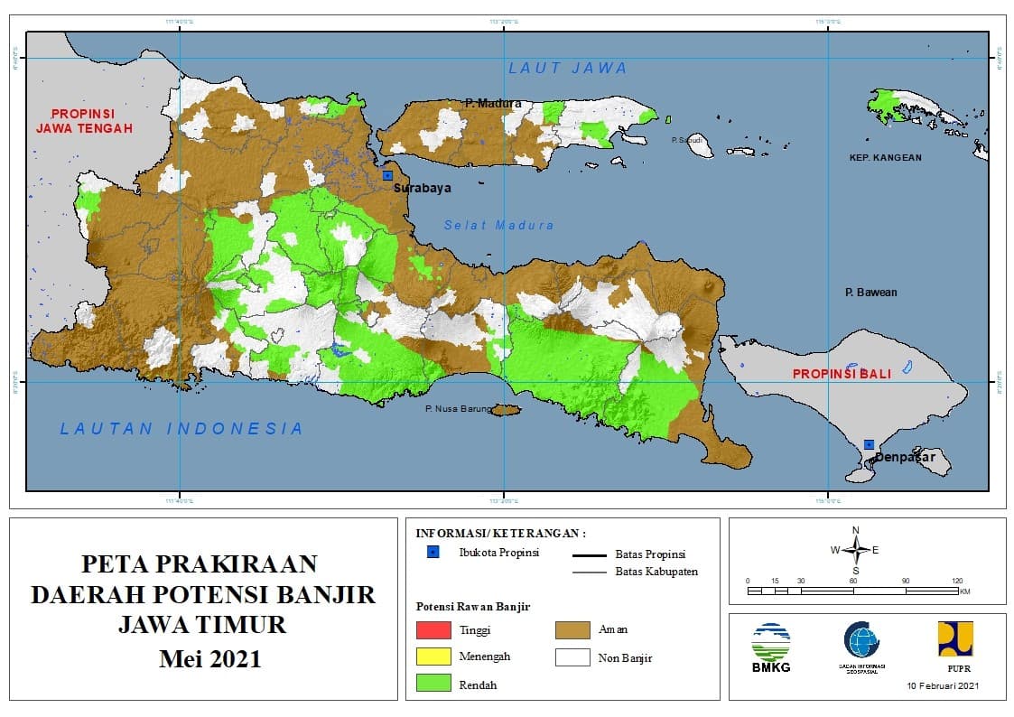 (Prakiraan - Bulanan) Daerah Potensi Banjir di Provinsi Jawa Timur untuk Bulan MEI Tahun 2021 Update 10 FEBRUARI 2021