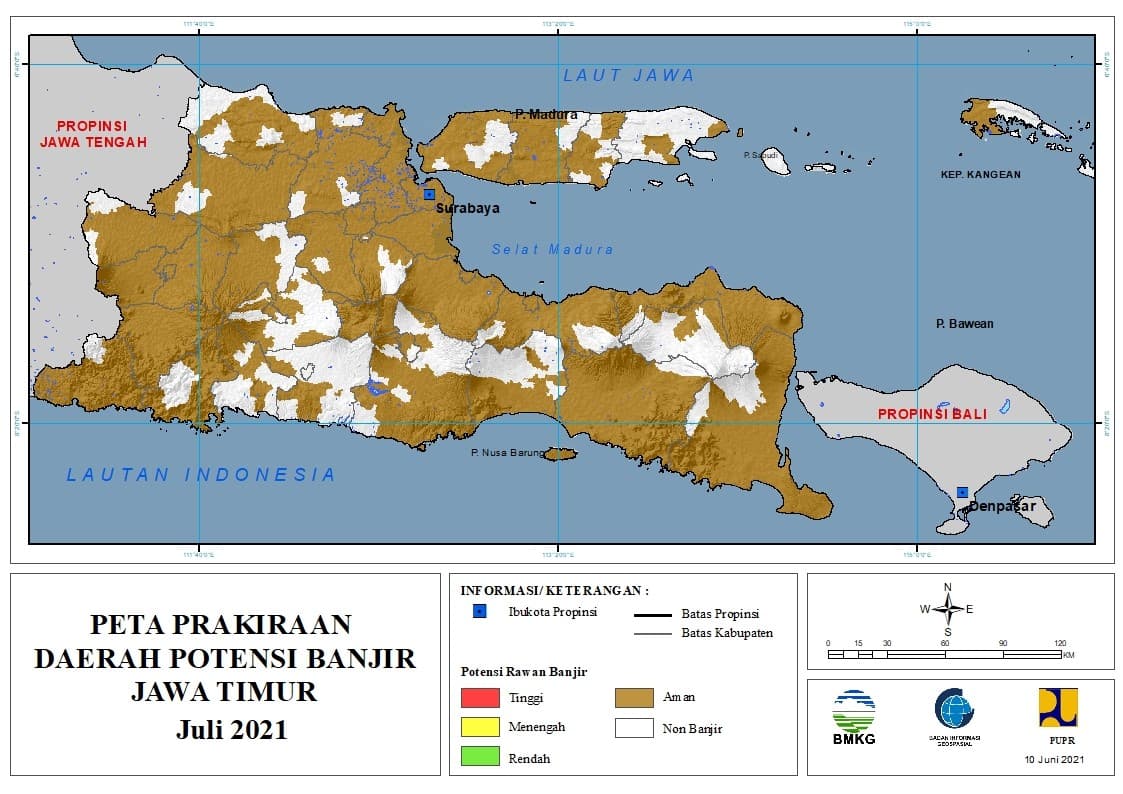 (Prakiraan - Bulanan) Daerah Potensi Banjir di Provinsi Jawa Timur untuk Bulan JULI Tahun 2021 Update 10 Juni 2021