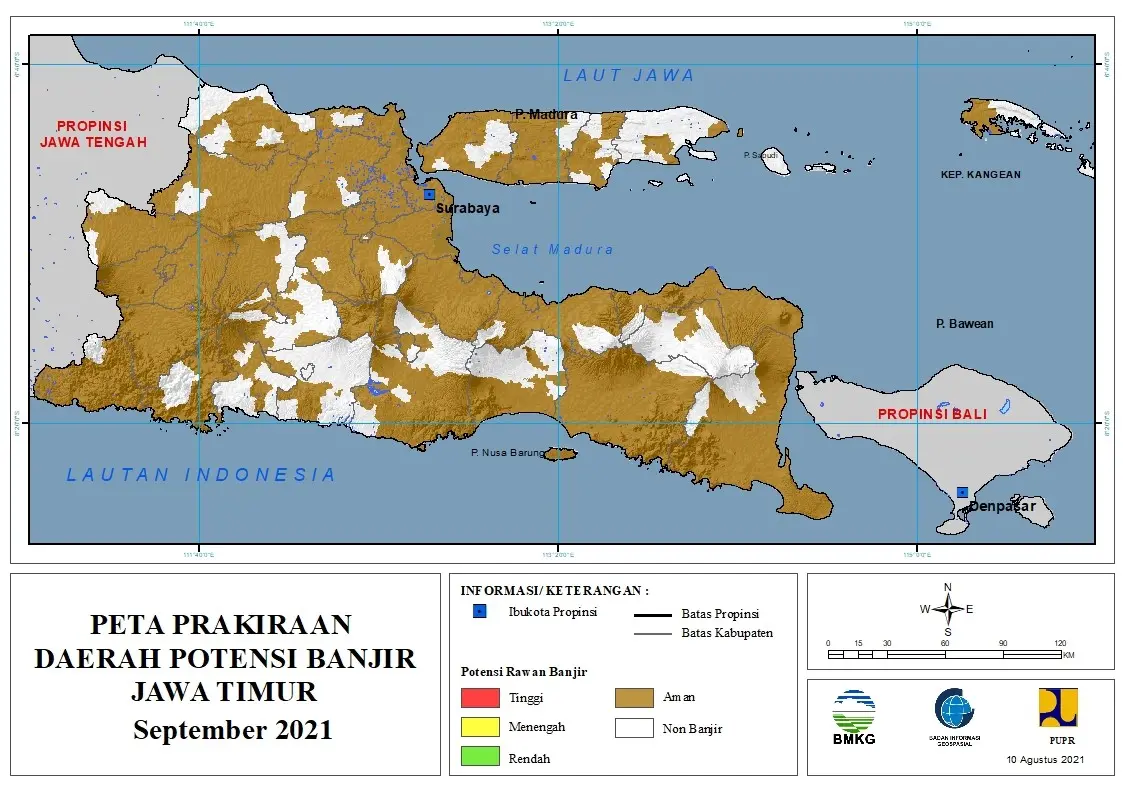(Prakiraan - Bulanan) Daerah Potensi Banjir di Provinsi Jawa Timur untuk Bulan SEPTEMBER Tahun 2021 Update 10 SEPTEMBER 2021