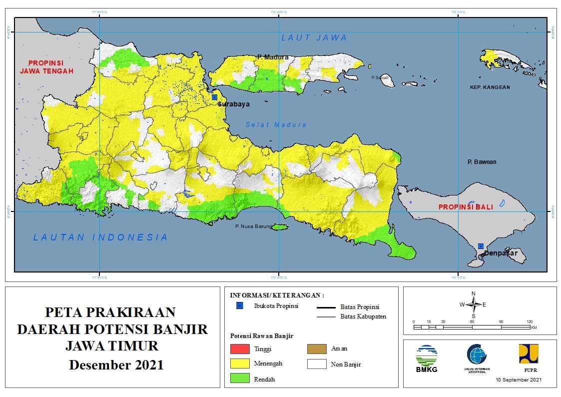 (Prakiraan - Bulanan) Daerah Potensi Banjir di Provinsi Jawa Timur untuk Bulan DESEMBER Tahun 2021 Update 10 September 2021