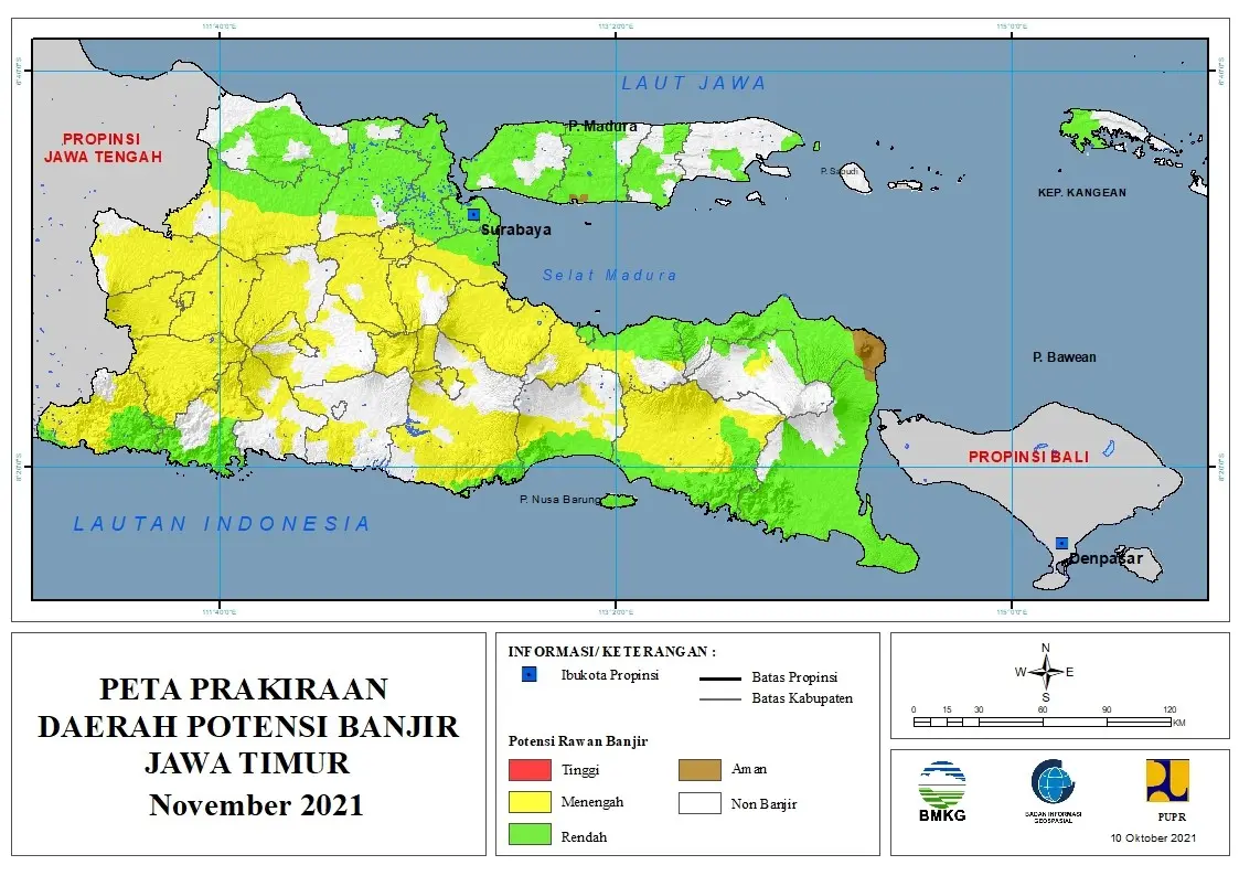 (Prakiraan - Bulanan) Daerah Potensi Banjir di Provinsi Jawa Timur untuk Bulan NOVEMBER Tahun 2021 Update 10 OKTOBER 2021
