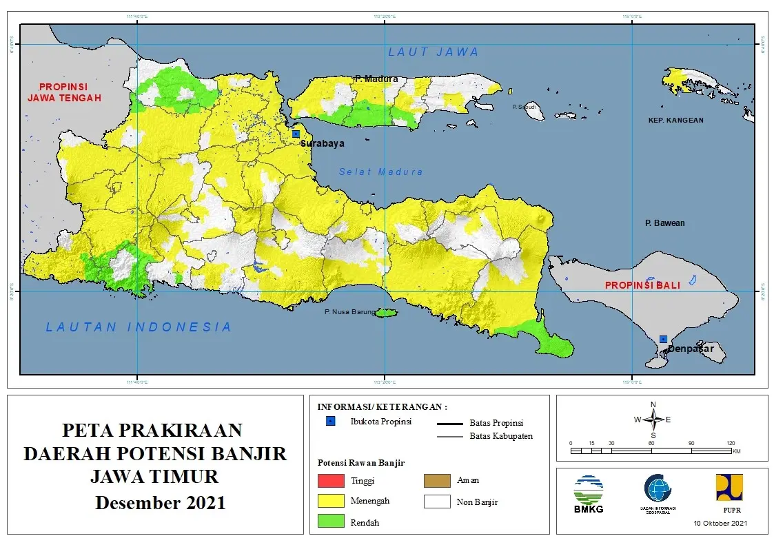 (Prakiraan - Bulanan) Daerah Potensi Banjir di Provinsi Jawa Timur untuk Bulan DESEMBER Tahun 2021 Update 10 OKTOBER 2021