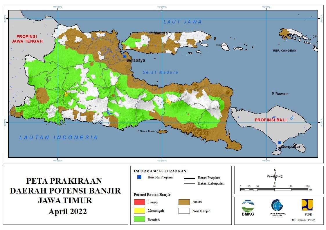 ( Prakiraan - Bulanan ) Daerah Potensi Banjir di Provinsi Jawa Timur untuk Bulan APRIL Tahun 2022 Update 10 Februari 2022