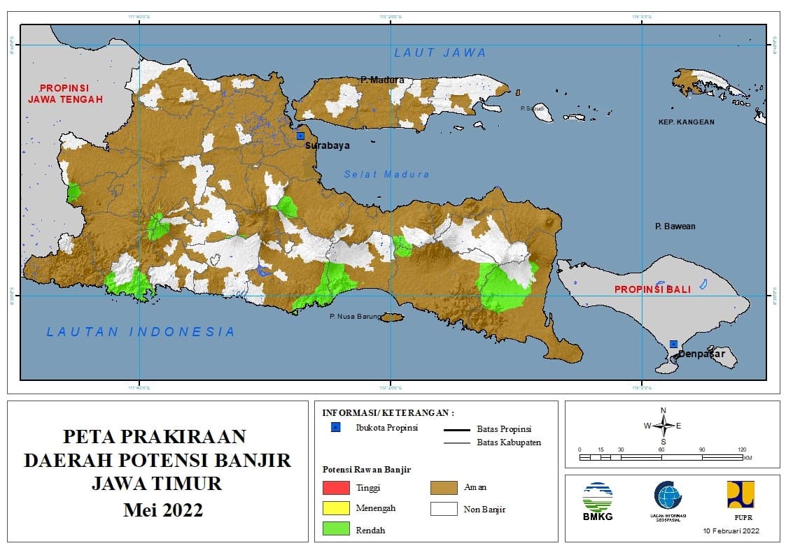 ( Prakiraan - Bulanan ) Daerah Potensi Banjir di Provinsi Jawa Timur untuk Bulan MEI Tahun 2022 Update 10 Februari 2022